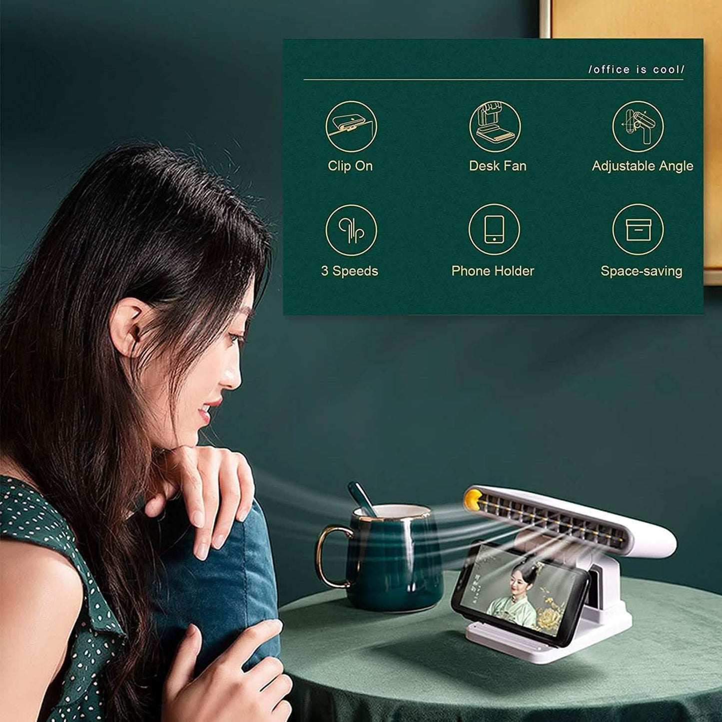 Computer Screen Hanging Fan with Phone Holder DailySale