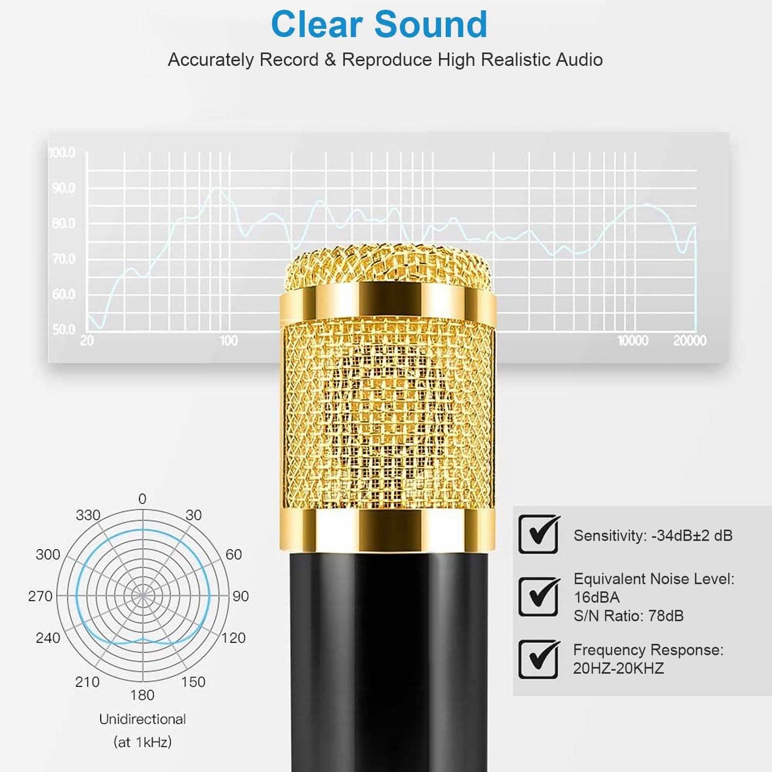 Condenser Microphone Bundle Shock Mount with Adjustable Boom Arm Sound Card DailySale