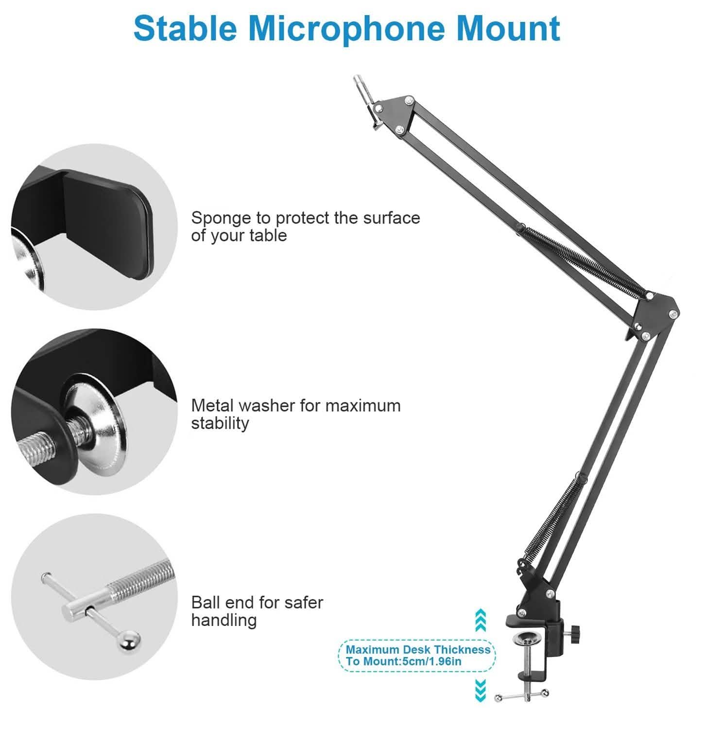 Condenser Microphone Bundle Shock Mount with Adjustable Boom Arm Sound Card DailySale