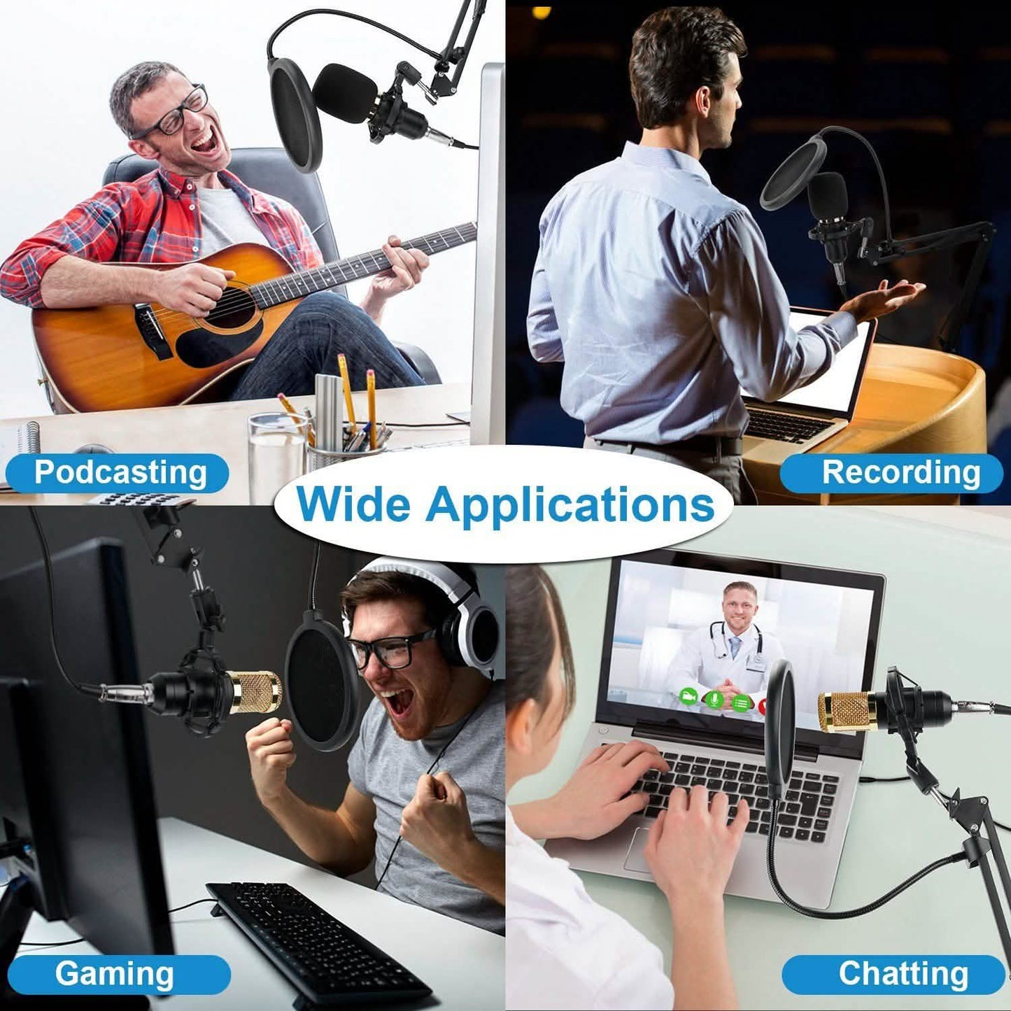Condenser Microphone Bundle Shock Mount with Adjustable Boom Arm Sound Card DailySale