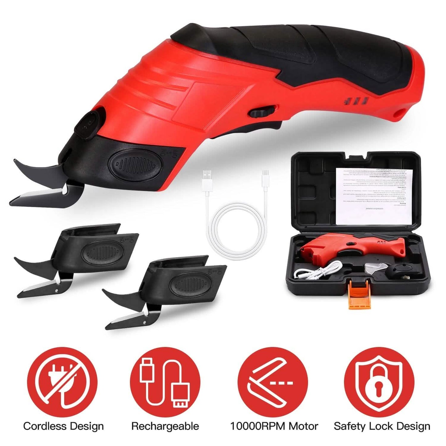 Cordless Electric Scissors Automatic Shears Cutting Tool with Rechargeable Battery 2 Replaceable Blades 10000RPM Fabric Cutter DailySale