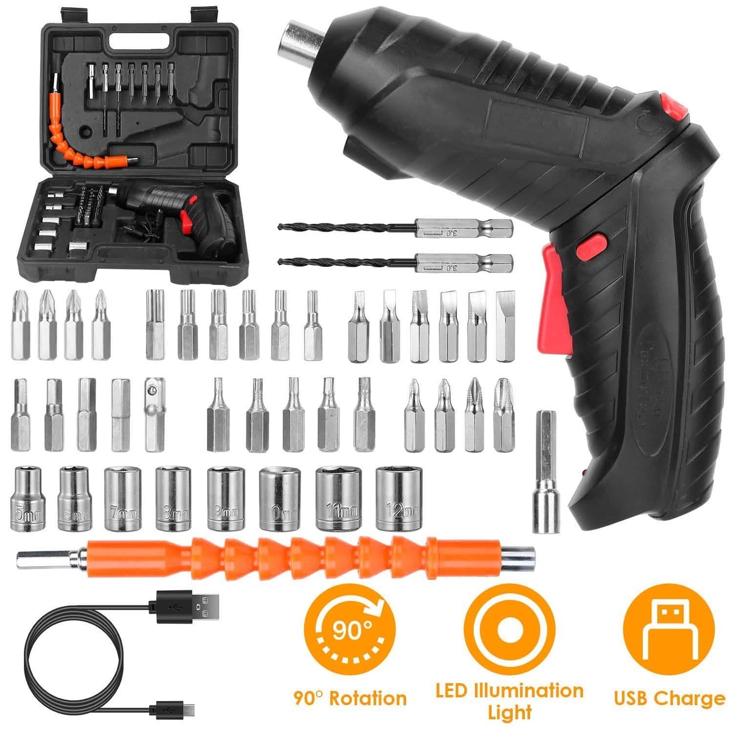 Cordless Electric Screwdriver Set with LED Work Light USB Rechargeable DailySale