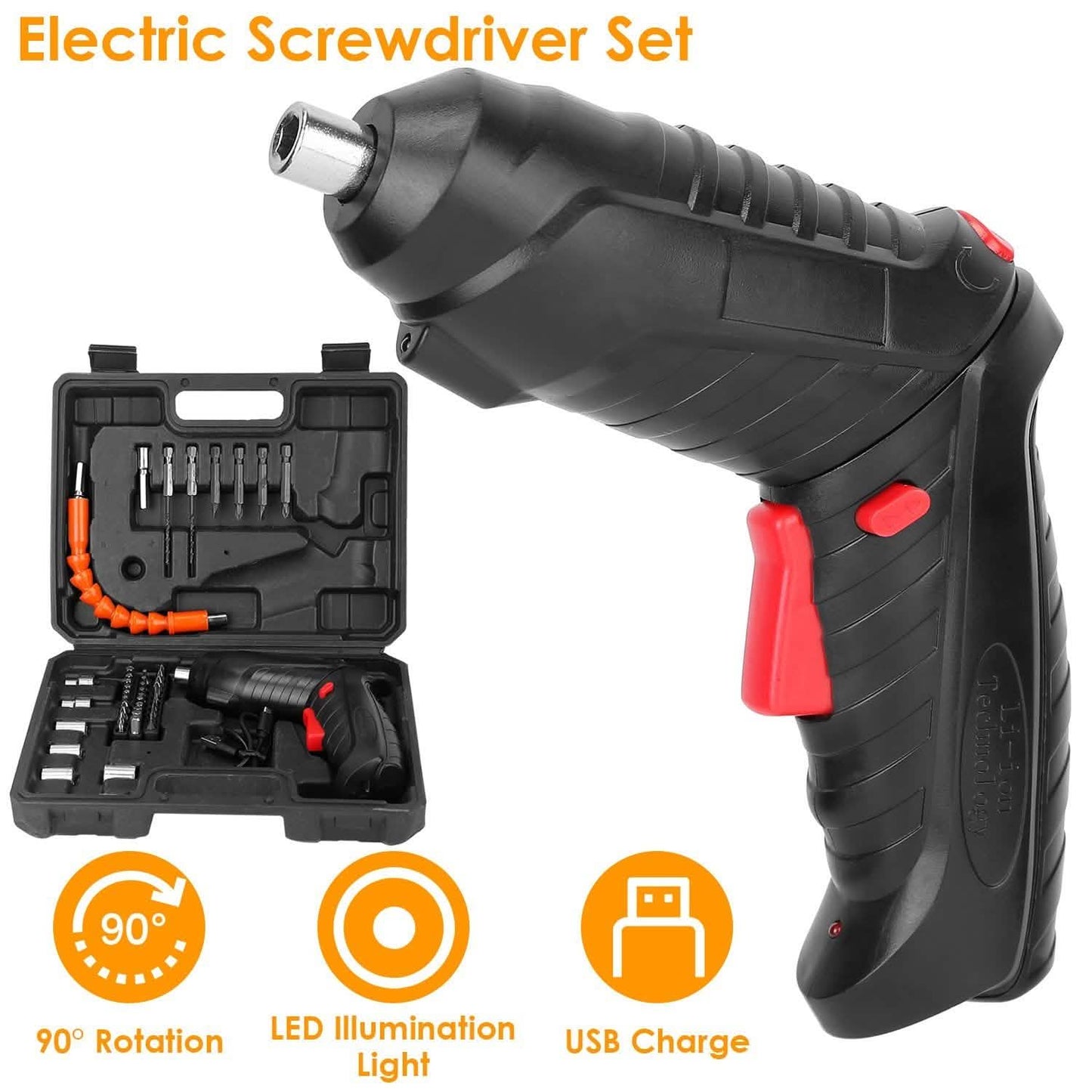 Cordless Electric Screwdriver Set with LED Work Light USB Rechargeable DailySale