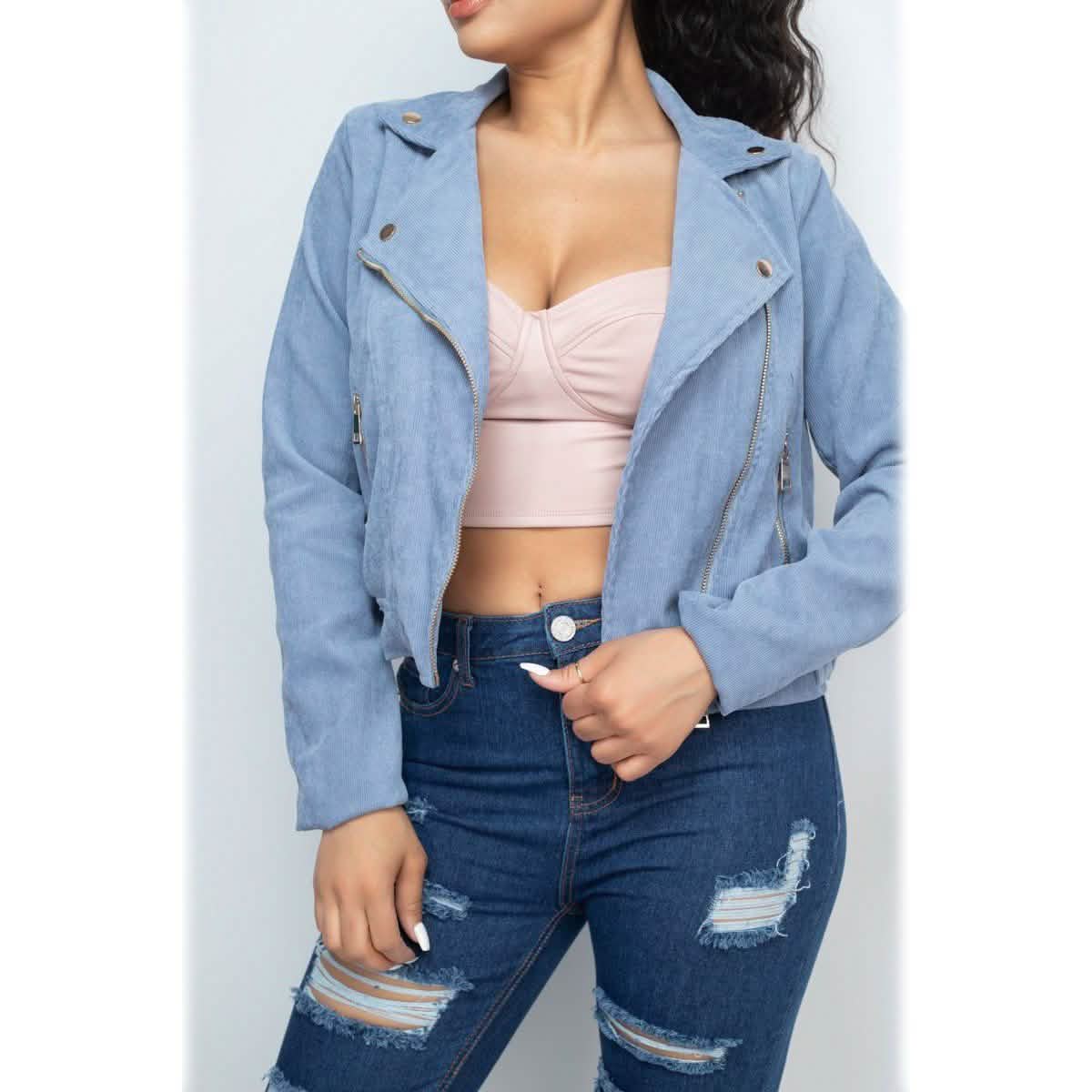 Corduroy Zipper Moto Jacket DailySale
