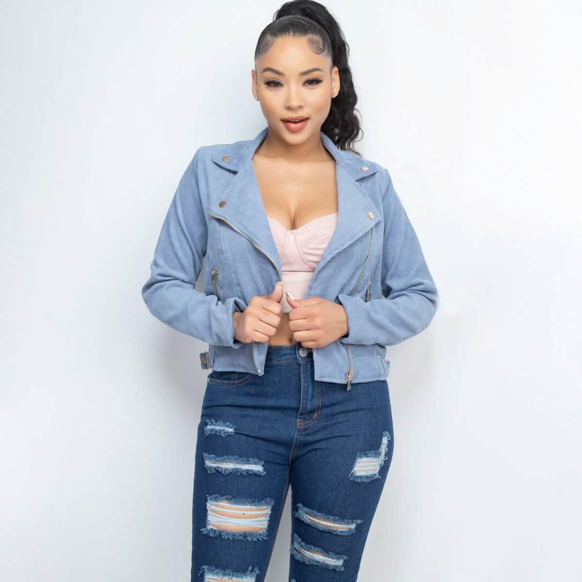 Corduroy Zipper Moto Jacket DailySale