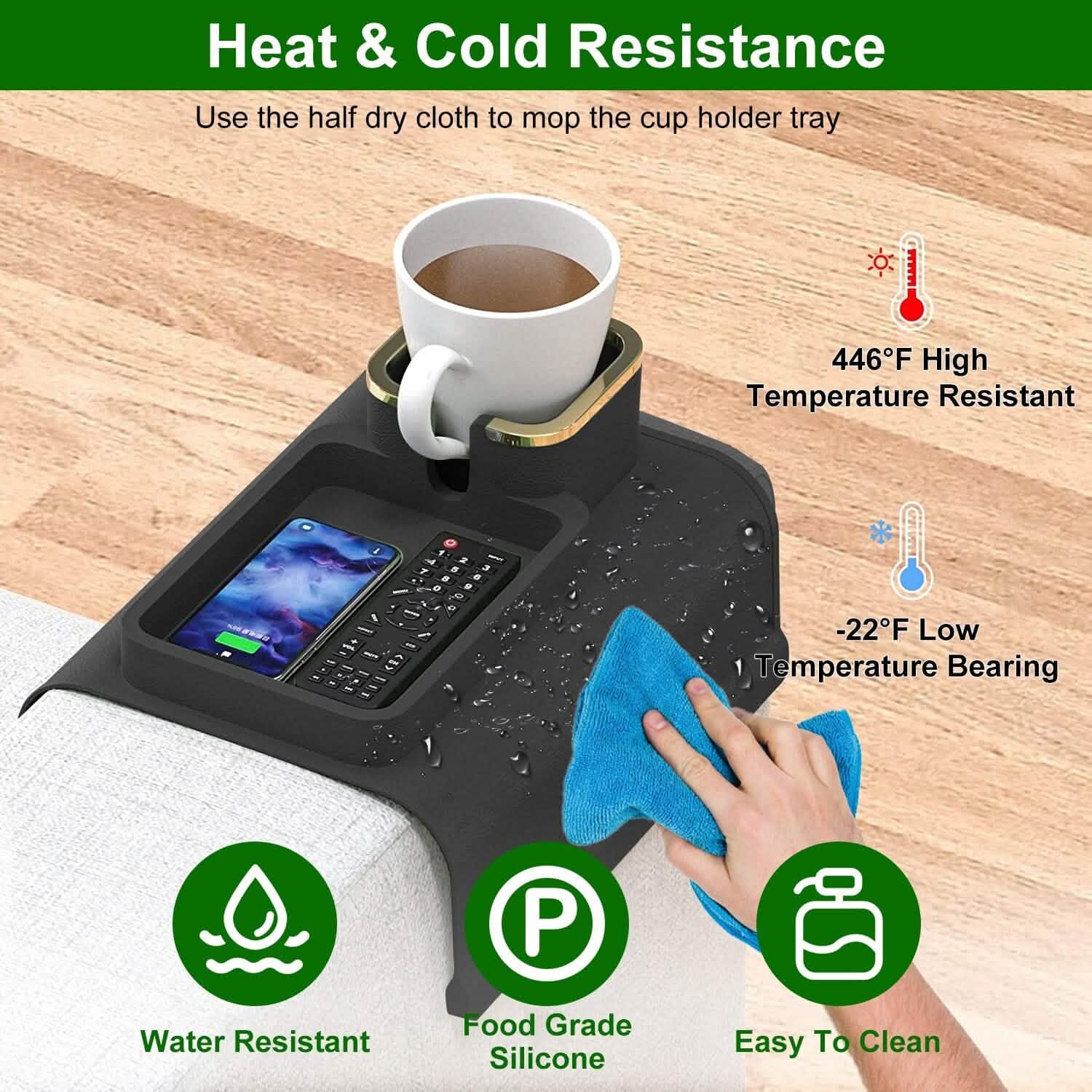 Couch Arm Cup Holder Tray Anti-spill Anti-slip Silicone Armrest Remote Snack Organizer DailySale