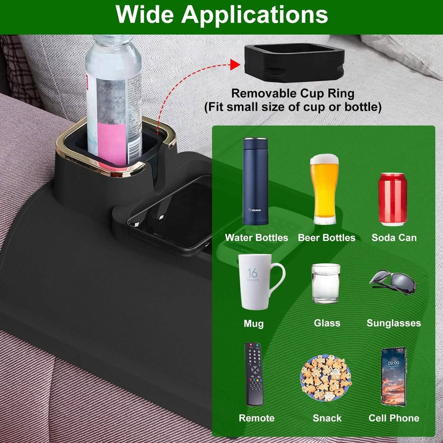 Couch Arm Cup Holder Tray Anti-spill Anti-slip Silicone Armrest Remote Snack Organizer DailySale