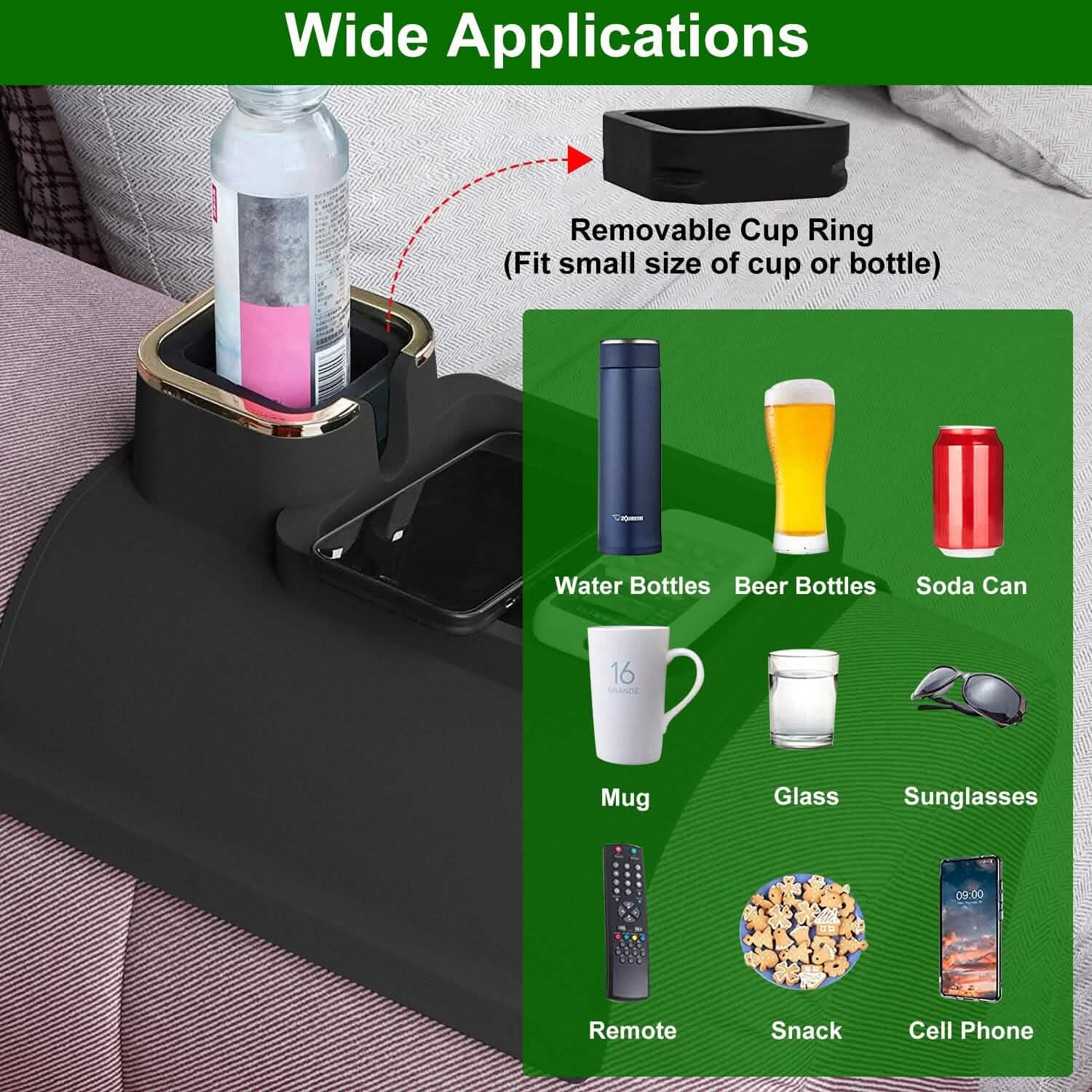 Couch Arm Cup Holder Tray Anti-spill Anti-slip Silicone Armrest Remote Snack Organizer DailySale