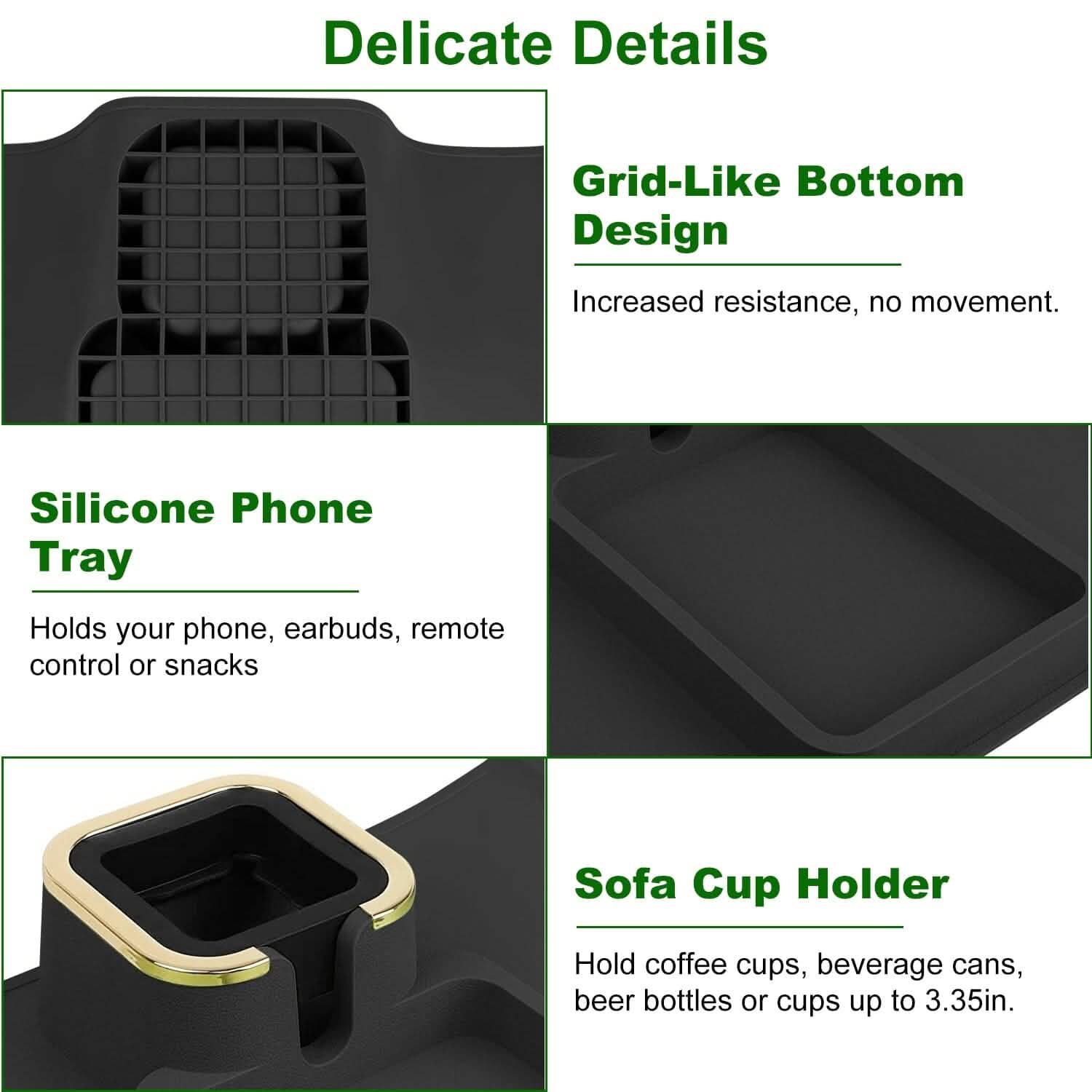 Couch Arm Cup Holder Tray Anti-spill Anti-slip Silicone Armrest Remote Snack Organizer DailySale