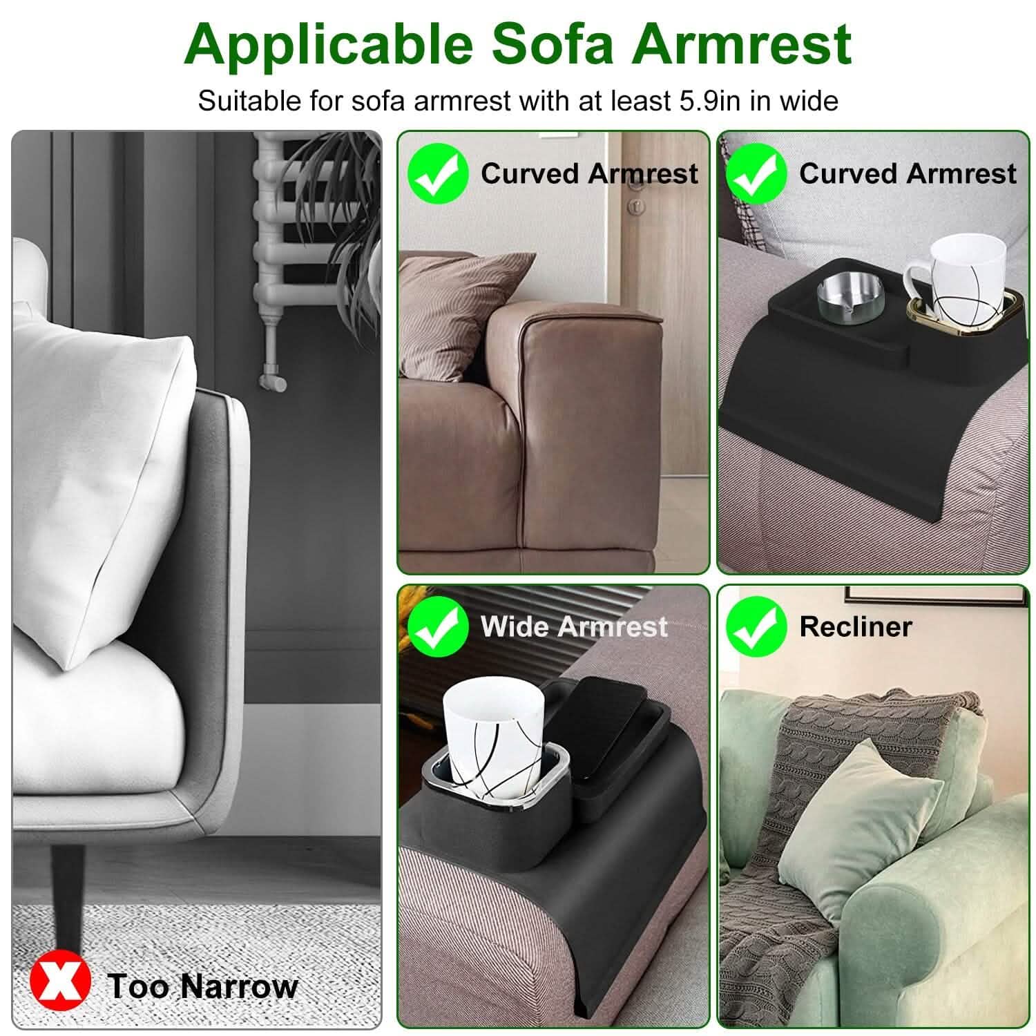 Couch Arm Cup Holder Tray Anti-spill Anti-slip Silicone Armrest Remote Snack Organizer DailySale