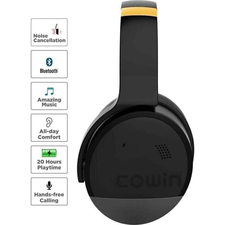 COWIN E8 Active Noise Cancelling Bluetooth Wireless Headphones Black & Gold (Refurbished) DailySale