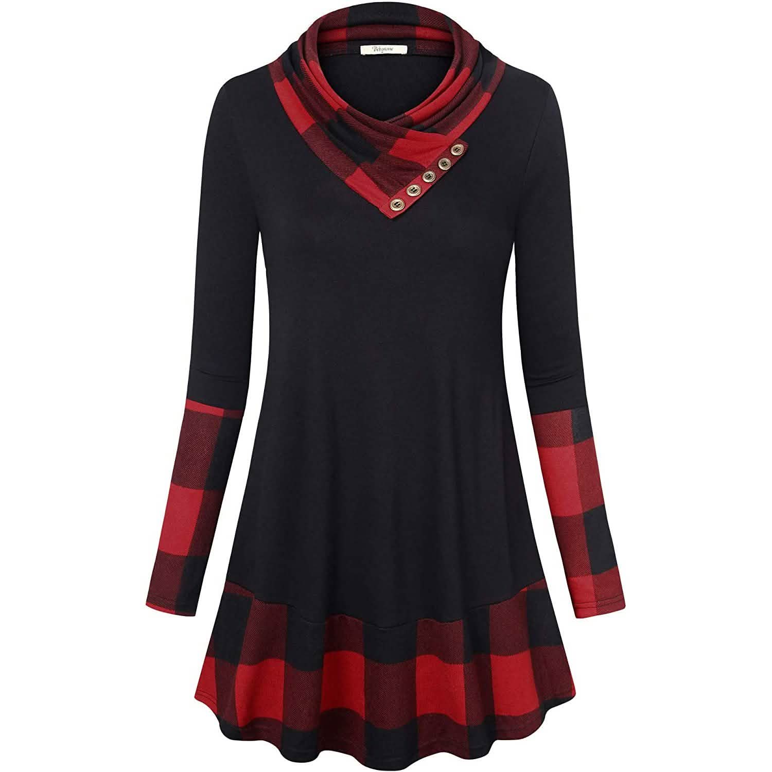 Cowl Neck Long Sleeve Patchwork Top DailySale