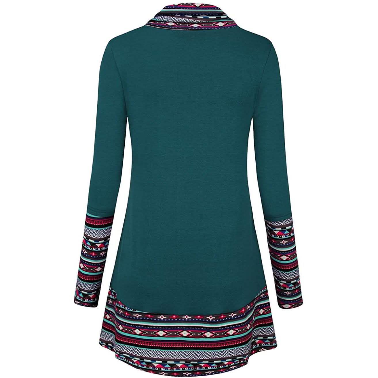 Cowl Neck Long Sleeve Patchwork Top DailySale