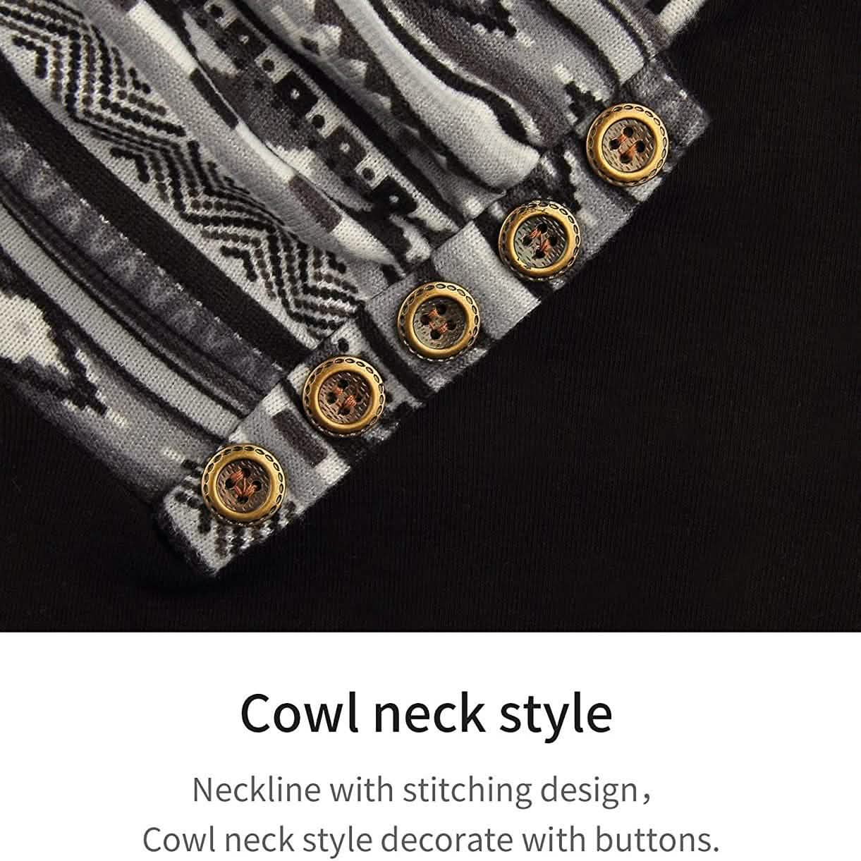 Cowl Neck Long Sleeve Patchwork Top DailySale