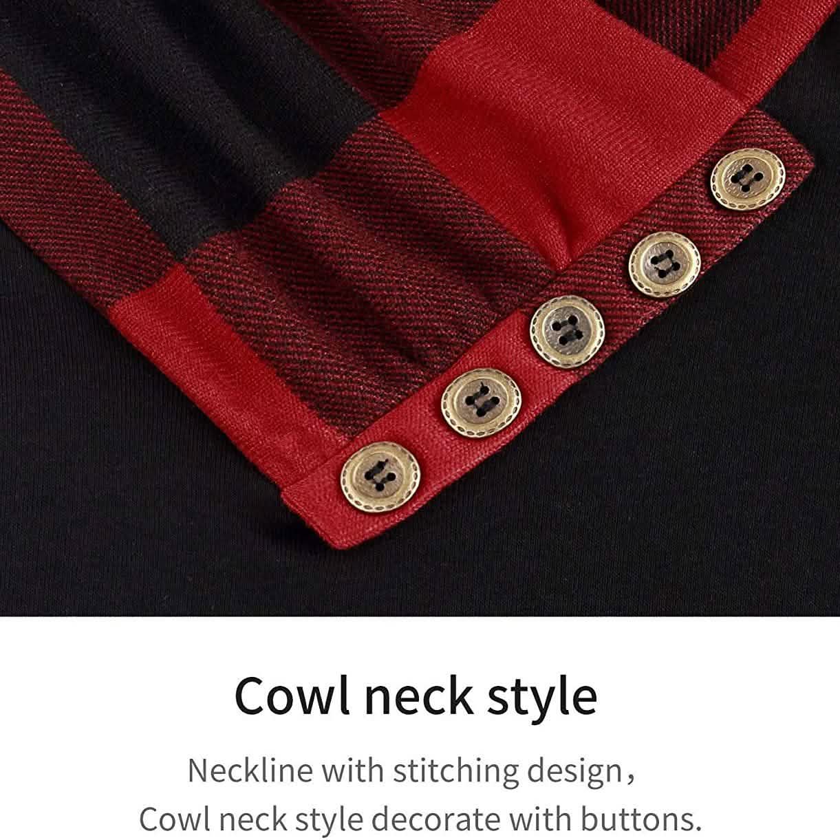 Cowl Neck Long Sleeve Patchwork Top DailySale