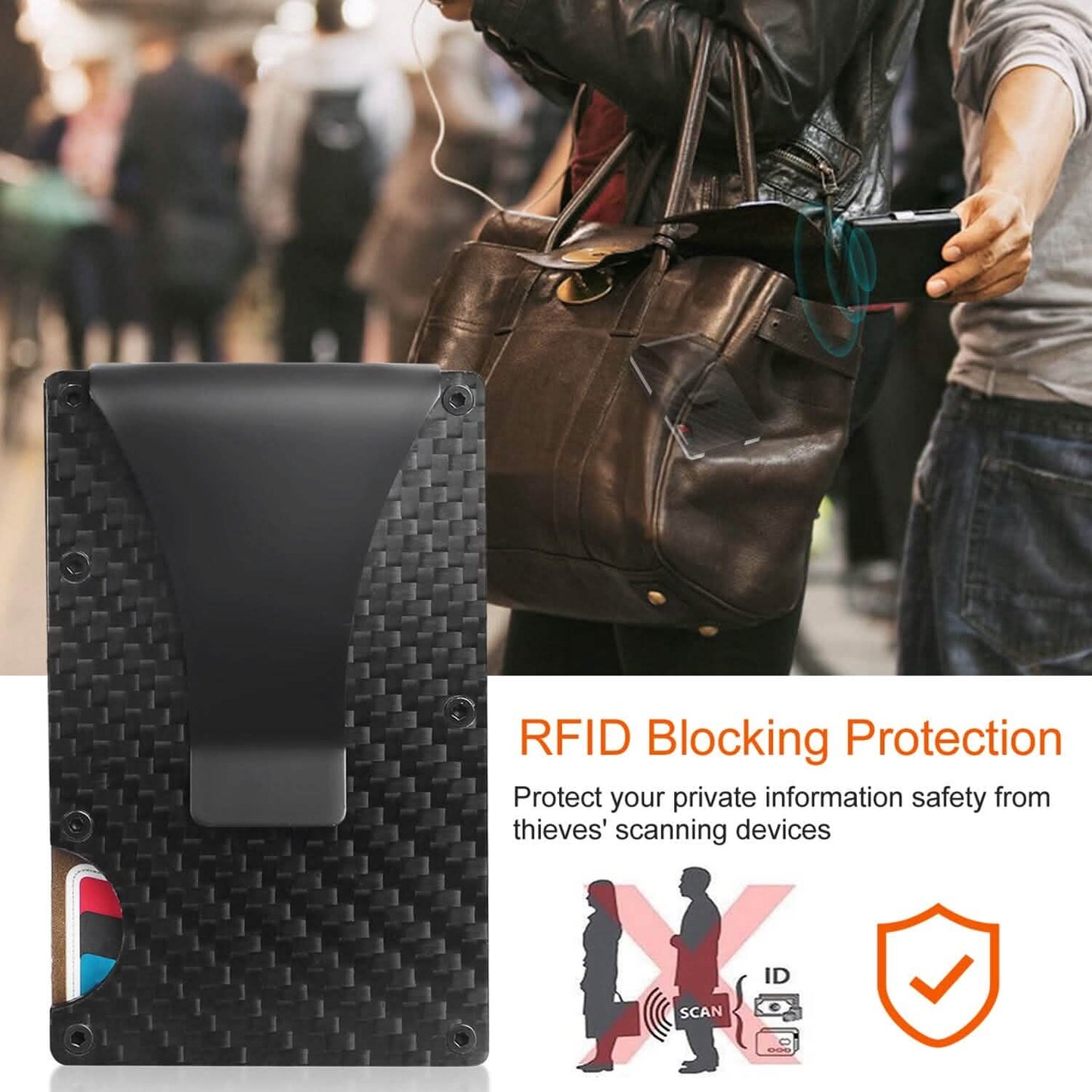 Credit Card Holder with Cash Clip Carbon Fiber RFID Blocking Scan for Men DailySale