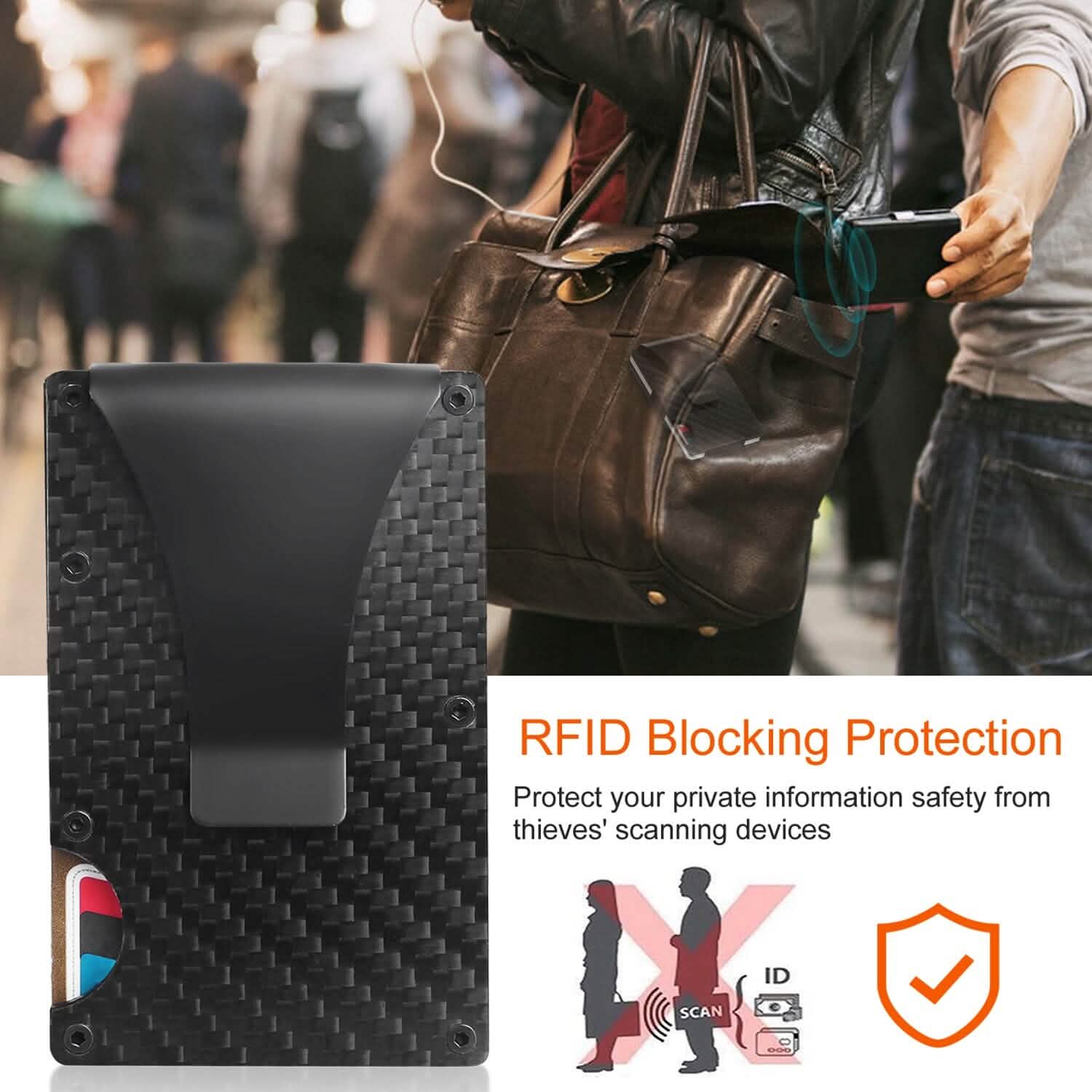 Credit Card Holder with Cash Clip Carbon Fiber RFID Blocking Scan for Men DailySale