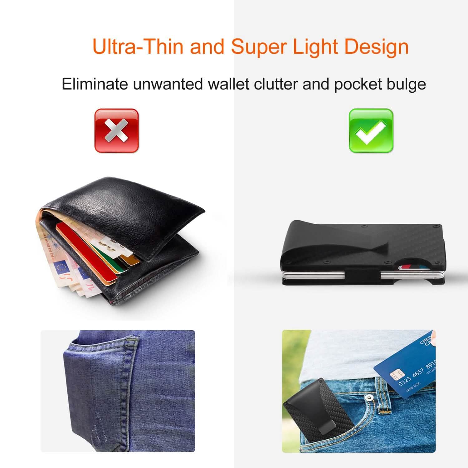 Credit Card Holder with Cash Clip Carbon Fiber RFID Blocking Scan for Men DailySale