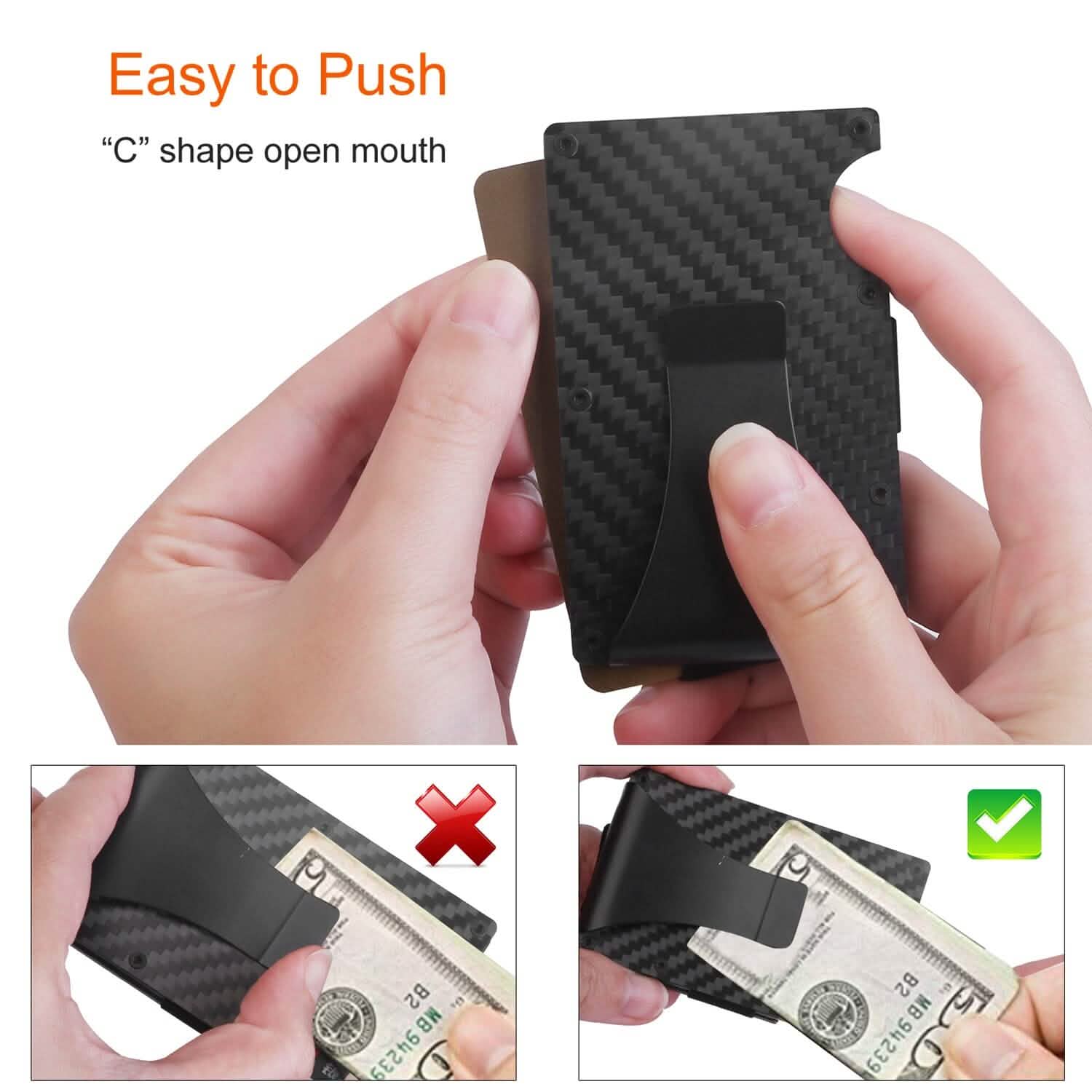 Credit Card Holder with Cash Clip Carbon Fiber RFID Blocking Scan for Men DailySale