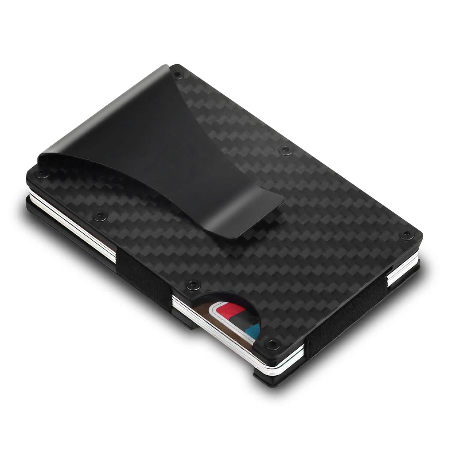 Credit Card Holder with Cash Clip Carbon Fiber RFID Blocking Scan for Men DailySale