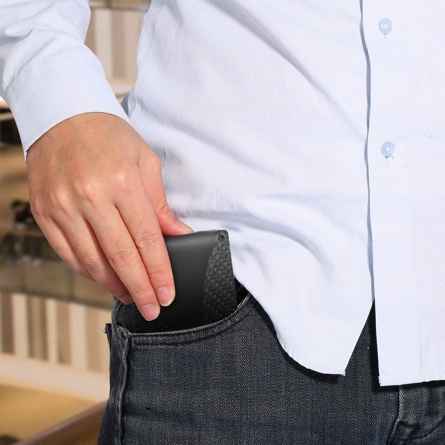 Credit Card Holder with Cash Clip Carbon Fiber RFID Blocking Scan for Men DailySale