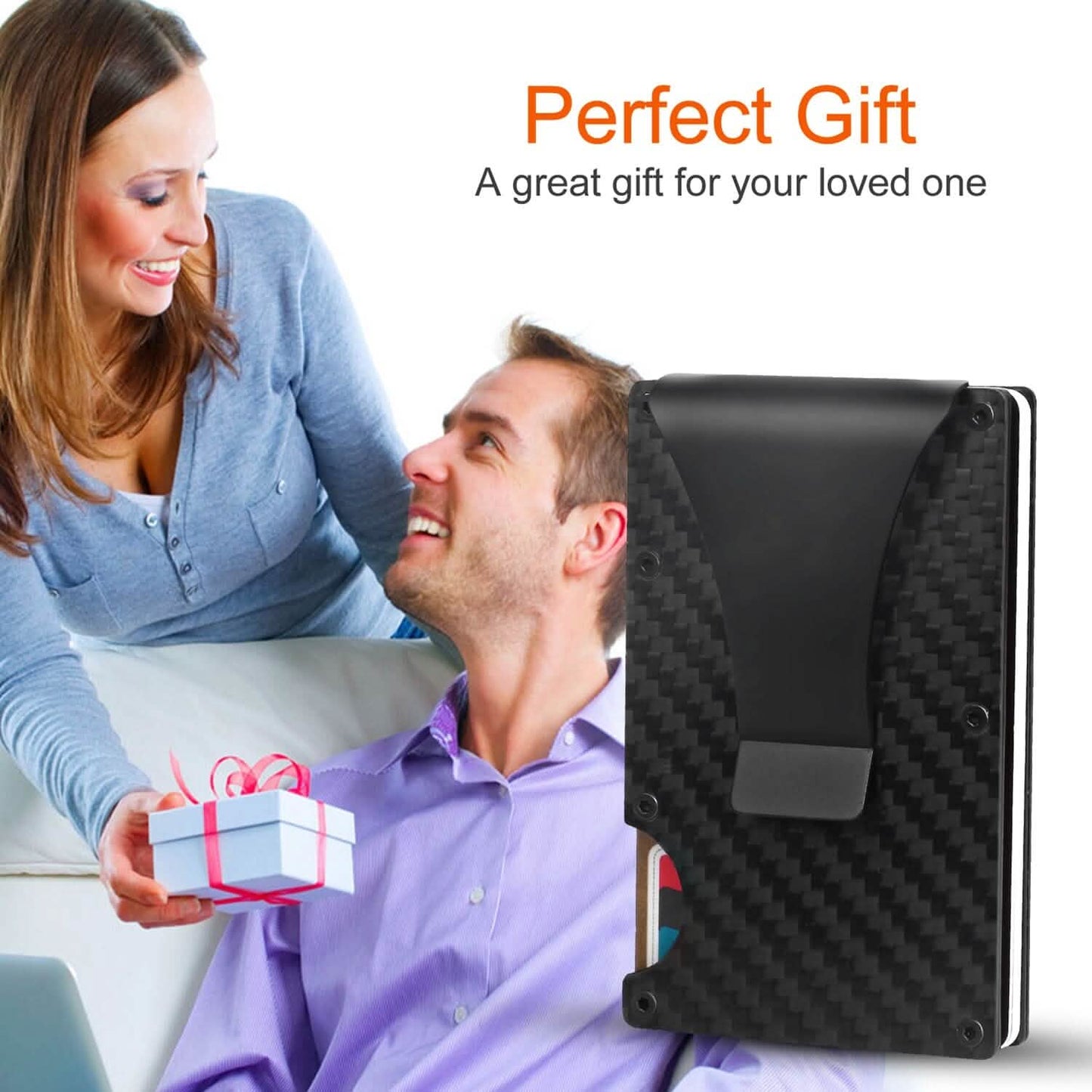 Credit Card Holder with Cash Clip Carbon Fiber RFID Blocking Scan for Men DailySale