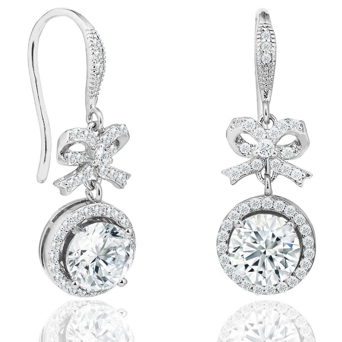 Crystal Bow and Halo Drop Earrings in 18K White Gold DailySale
