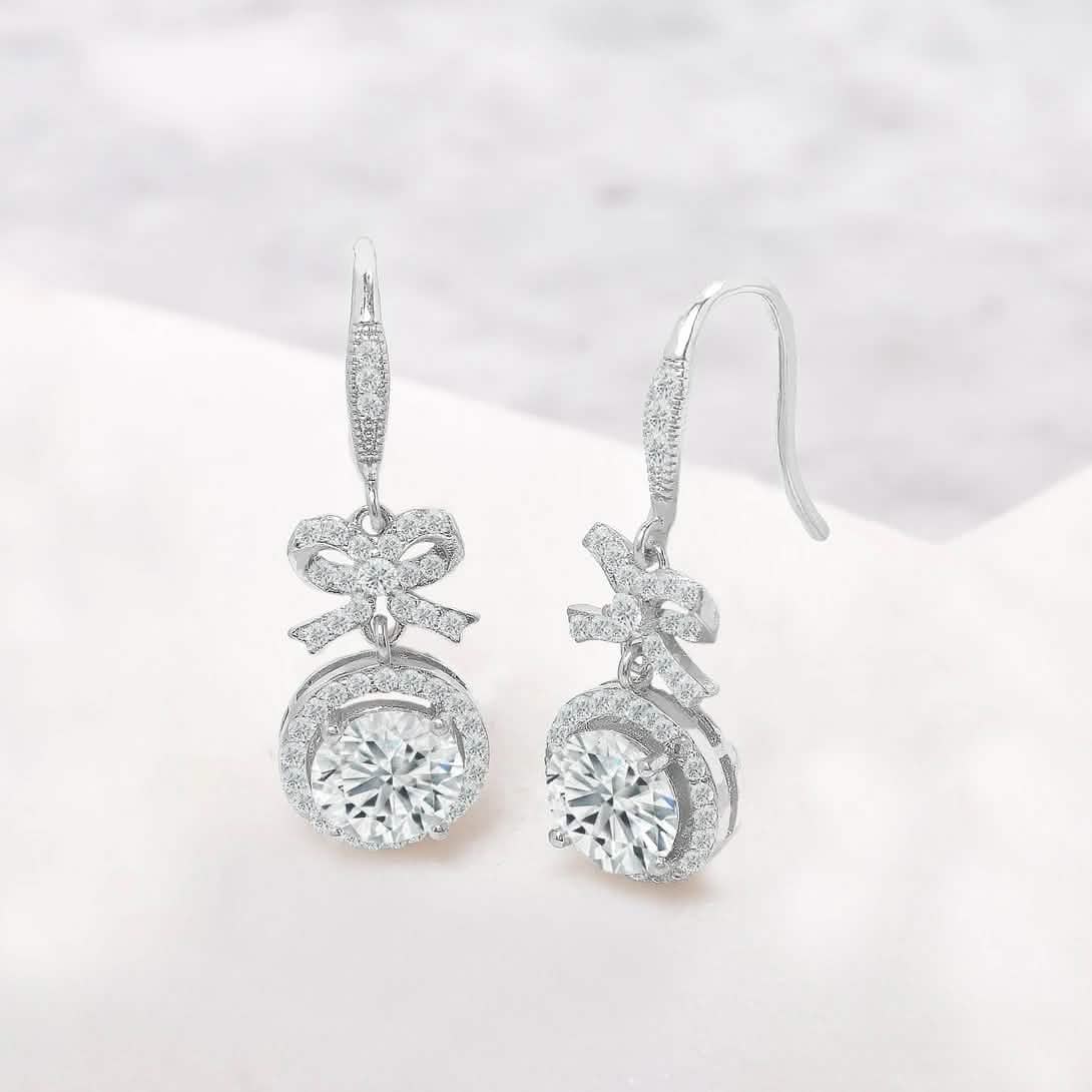 Crystal Bow and Halo Drop Earrings in 18K White Gold DailySale