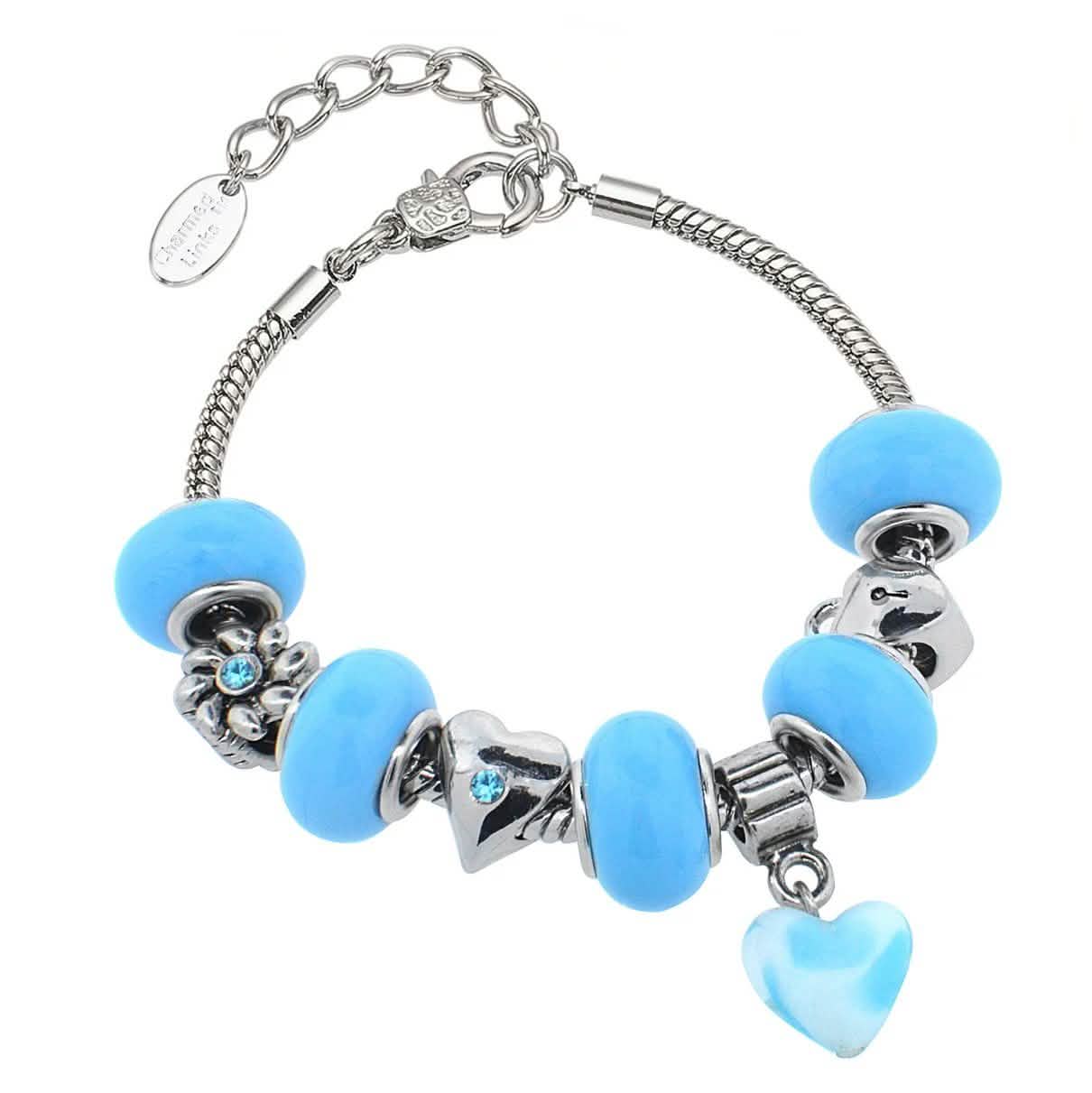 Crystal Glass Murano Charm Bracelet - Light Blue Leopard DailySale