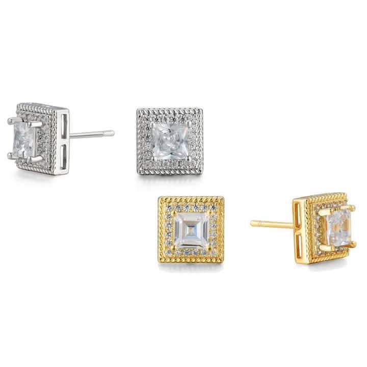 Cubic Zirconia Princess Cable Halo Stud Earrings DailySale