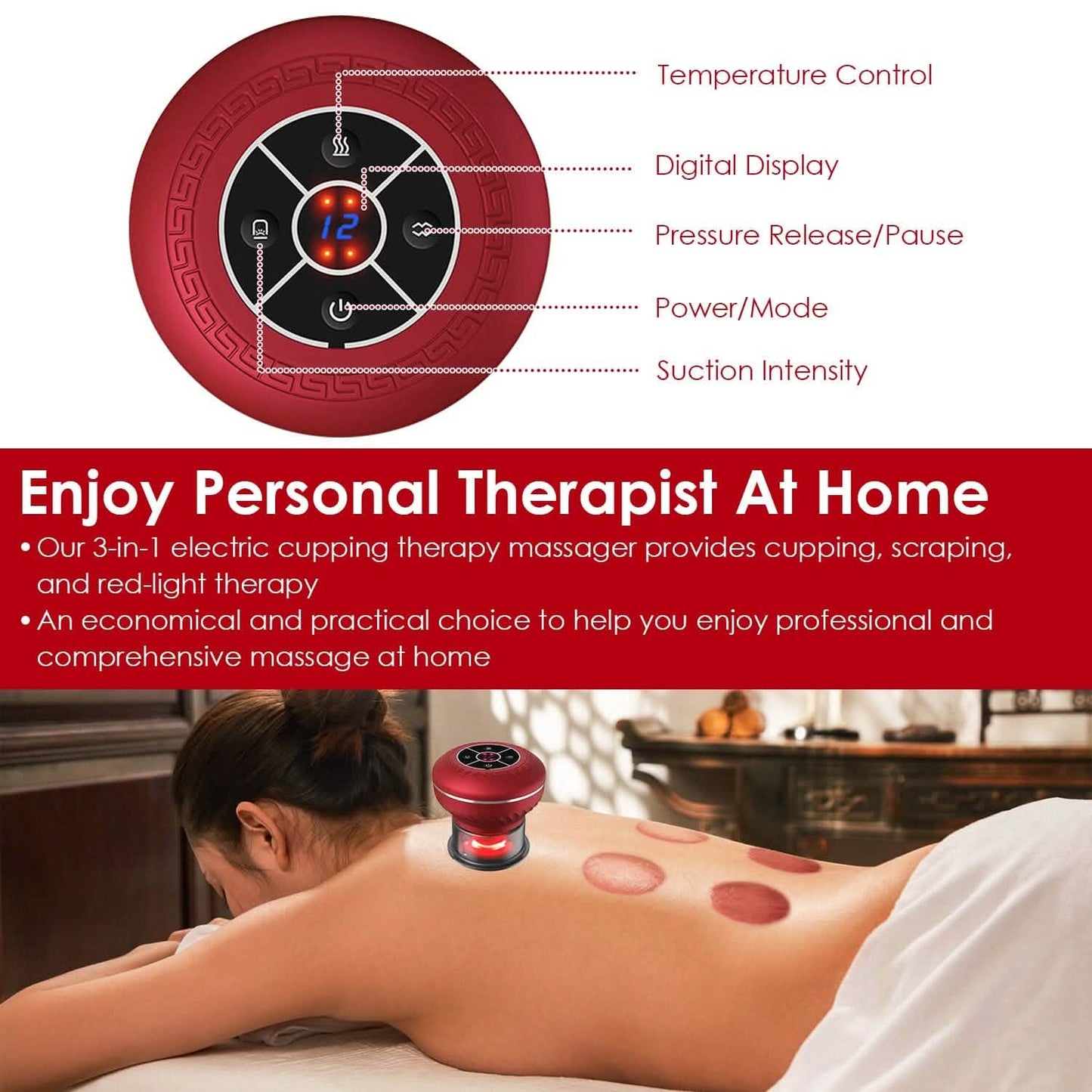 Cuppin Therapy Massager with Red Light Heat Therapy 16 Level Temperature DailySale