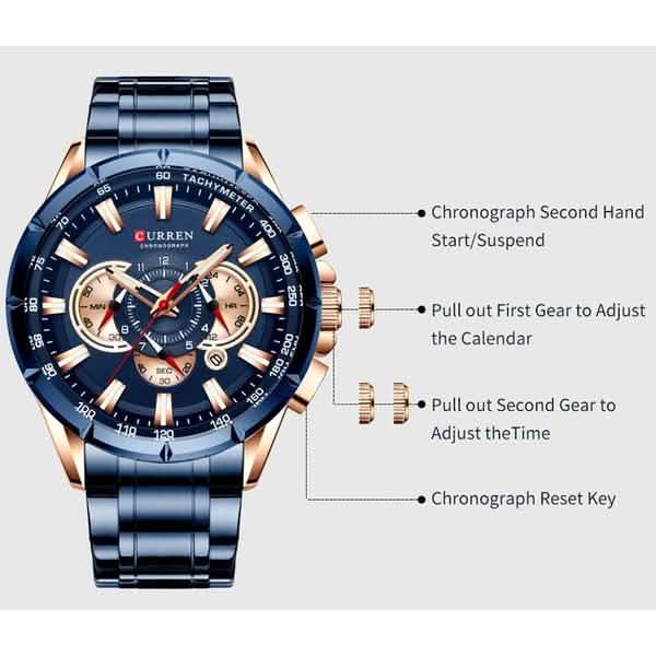 CURREN Men's Multifunctional Chronograph Calendar Quartz Waterproof Full Steel Watch DailySale