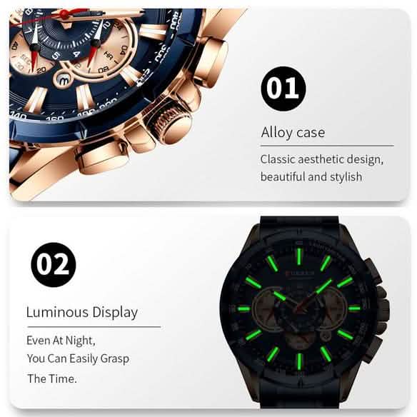 CURREN Men's Multifunctional Chronograph Calendar Quartz Waterproof Full Steel Watch DailySale