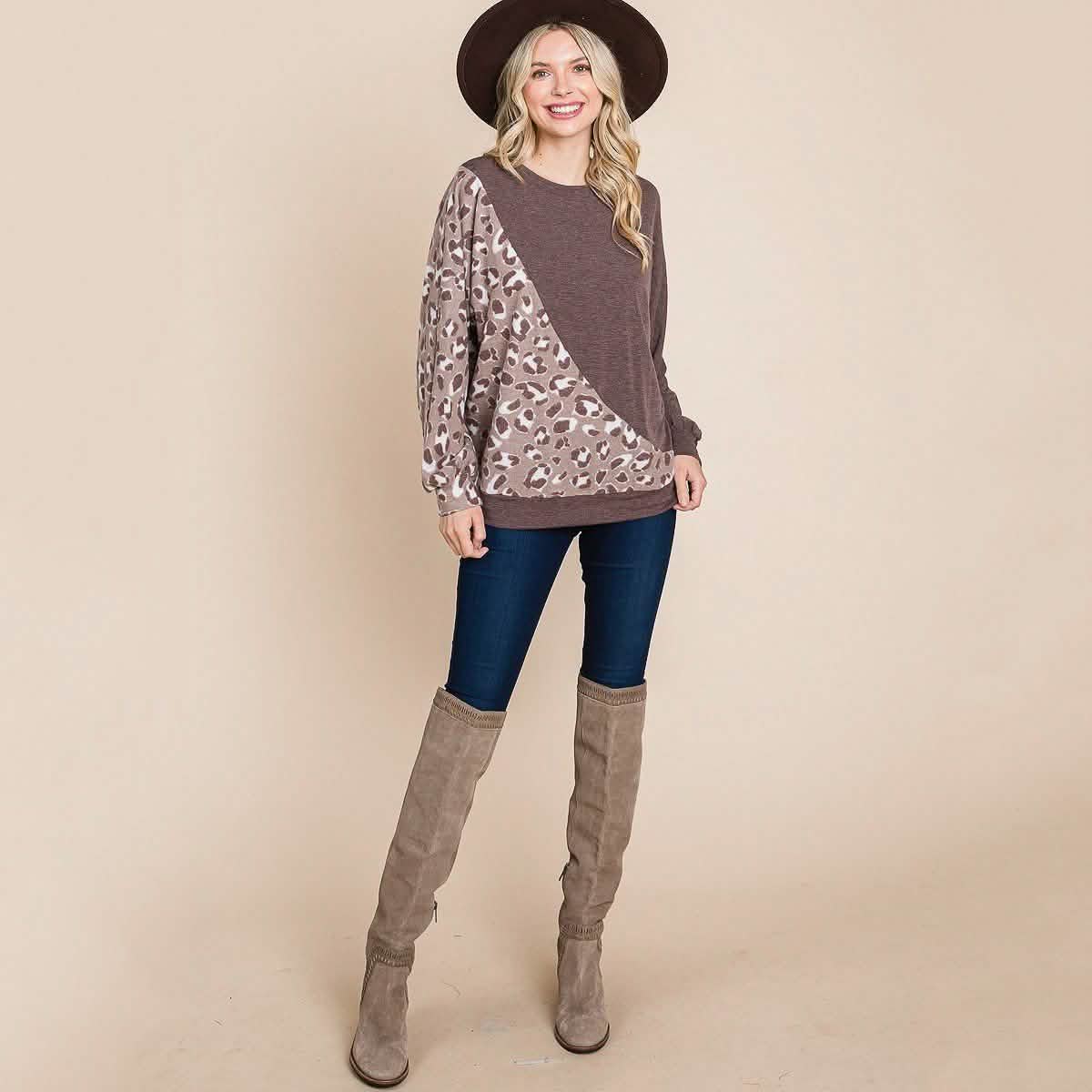 Cute Animal French Terry Brush Contrast Print Pullover with Cuff Detail DailySale