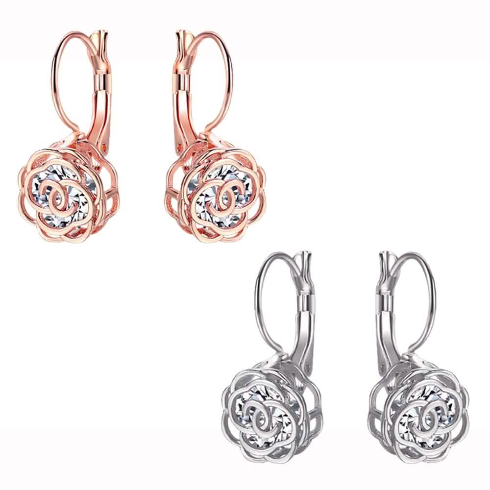 Cystal Leverback Floral Earrings In Gold DailySale