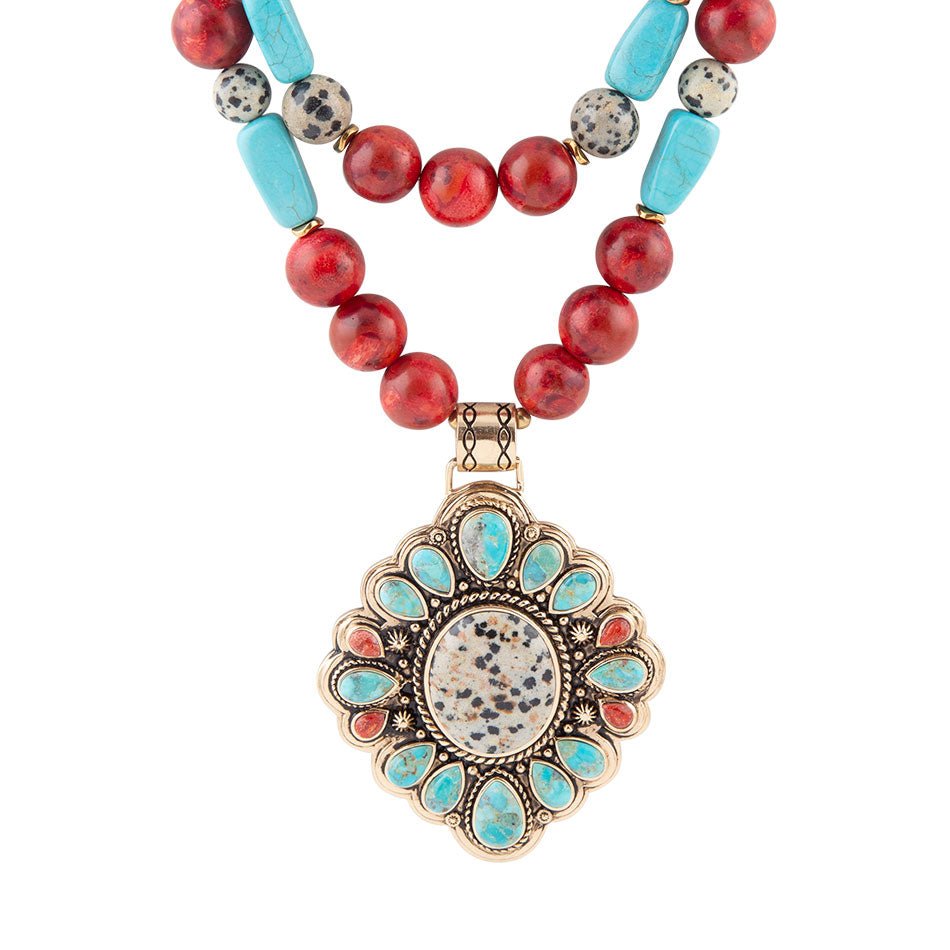 Dalmatian Jasper Colorful Golden Pendant Necklace Barse Jewelry