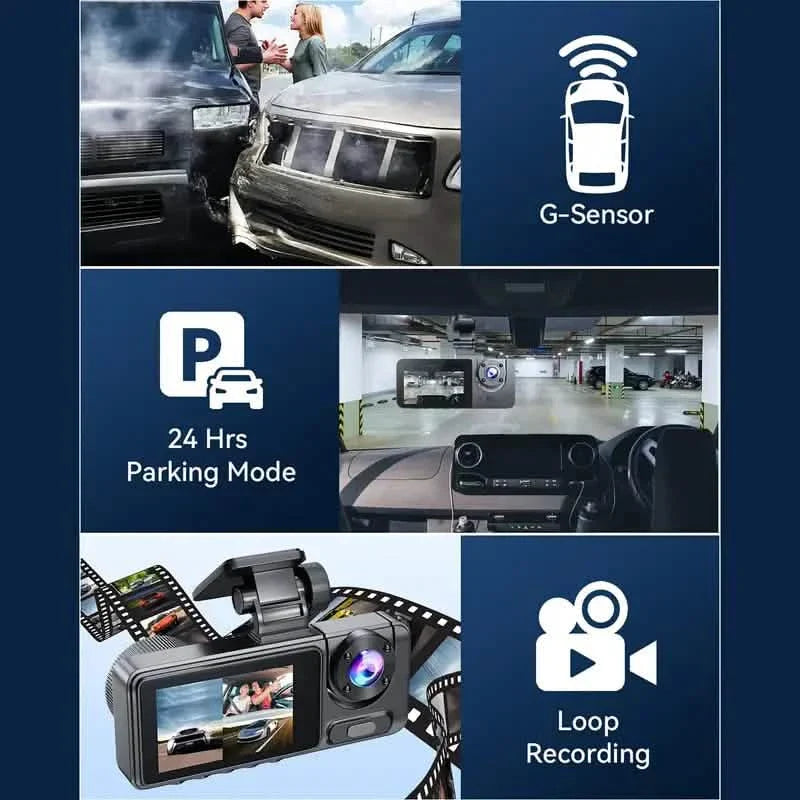 1080P Triple Dash Cam Front, Inside and Rear with 32GB Card, Night Vision, HDR & More DailySale