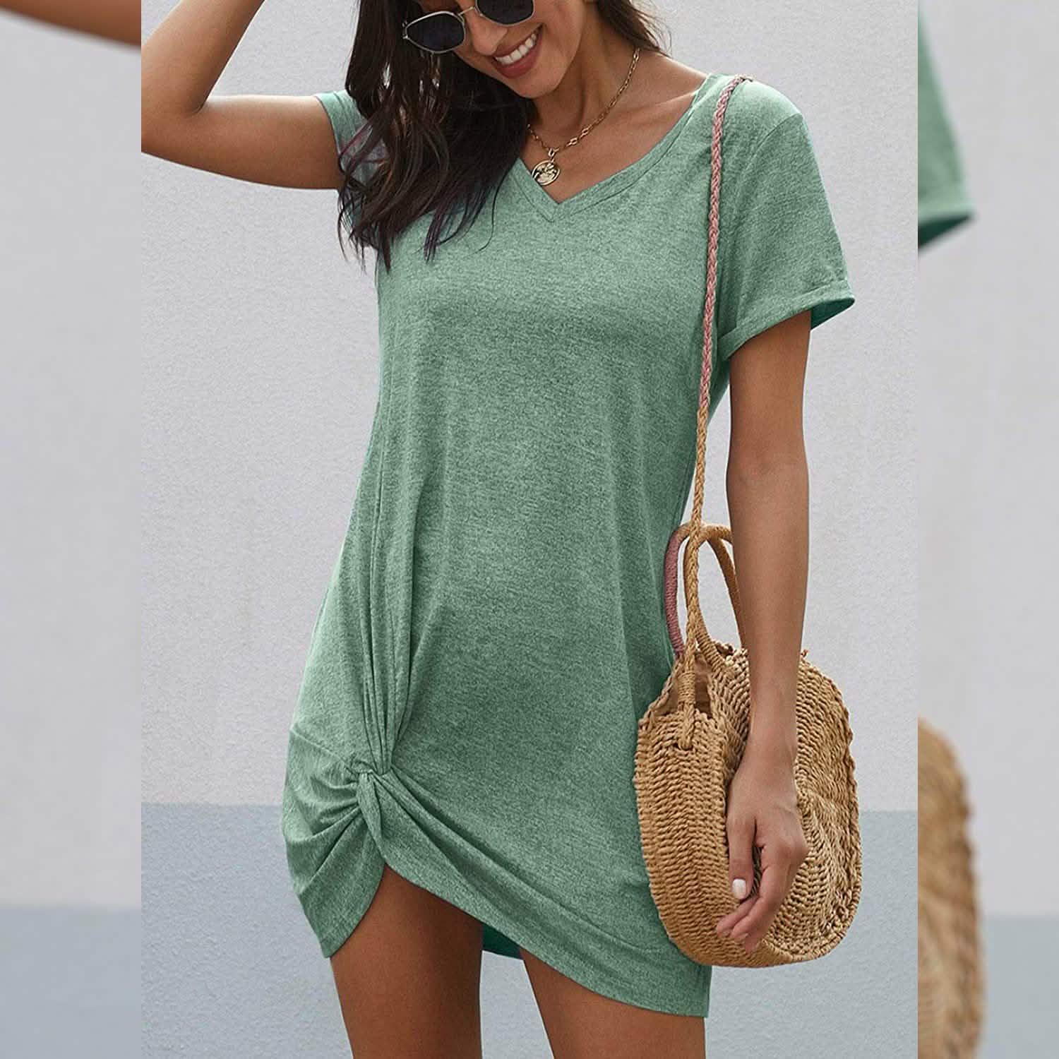 Dearlovers Womens Short Sleeve Tshirt Side Knot Mini Dress DailySale