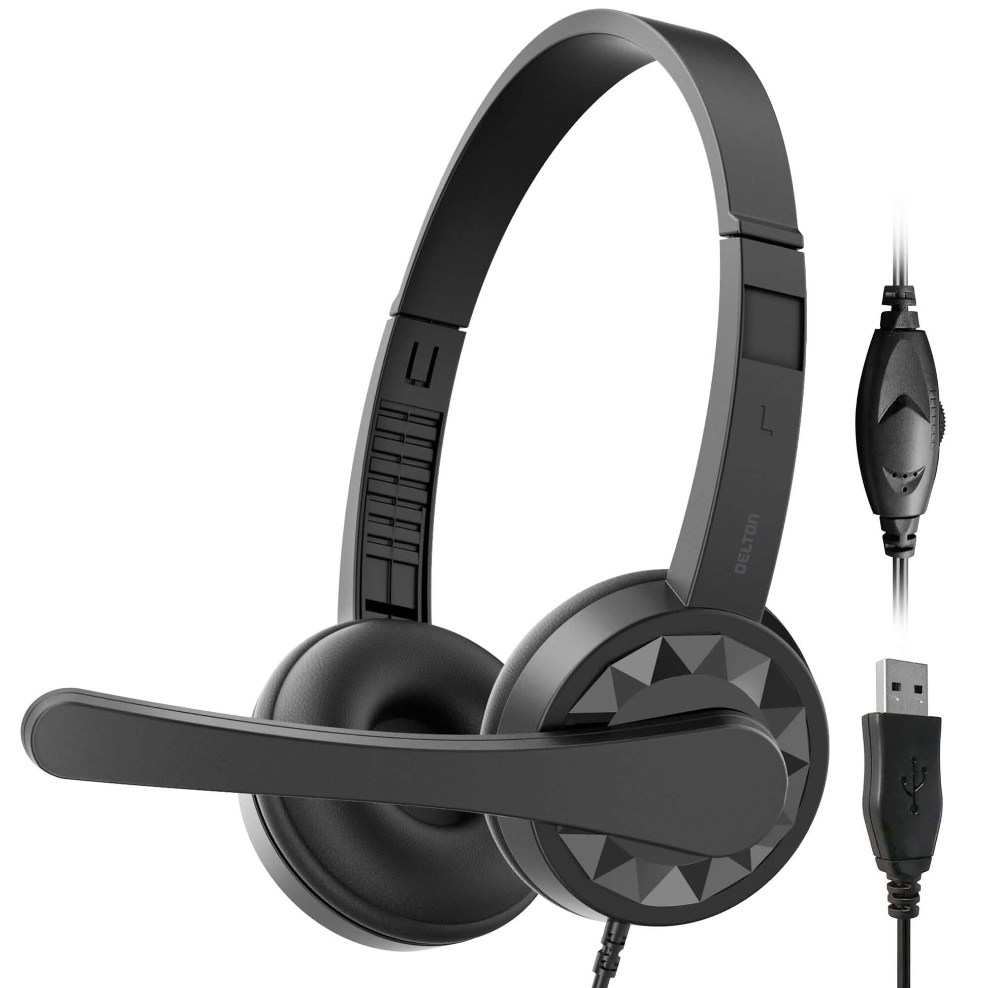 Delton 12Y USB Computer Headset with Microphone Noise Isolating Headphones In-Line Volume Control DailySale