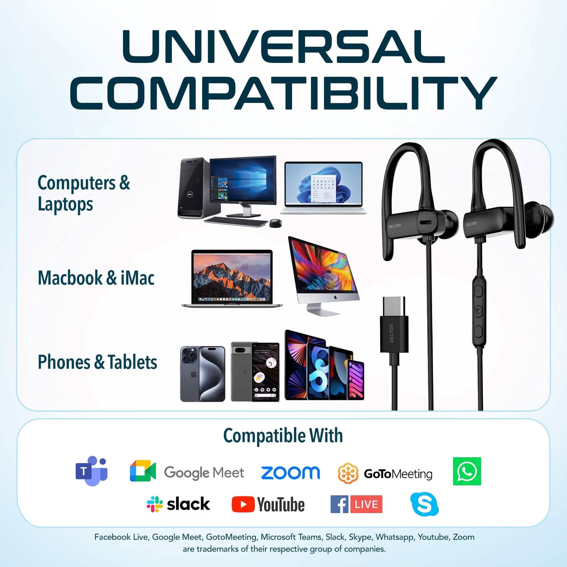 Delton 24EC USB-C Wired Earbuds with Microphone Ergonomic In-Ear Design with Ear Hook DailySale