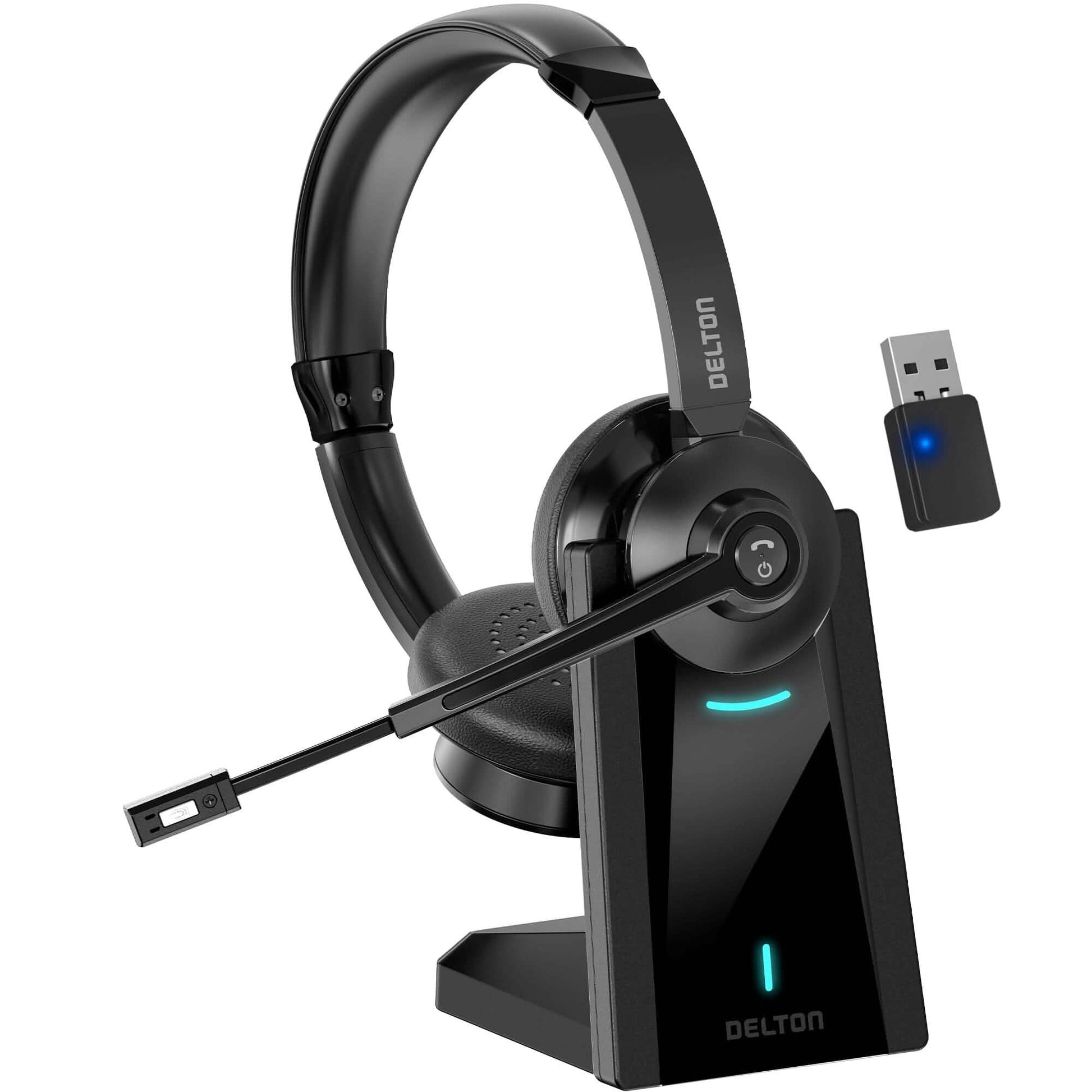 Delton 35X Bluetooth Computer Headset Wireless Headphone with Noise Cancelling Mic, Fast Charging Dock, Auto Pair USB Dongle DailySale