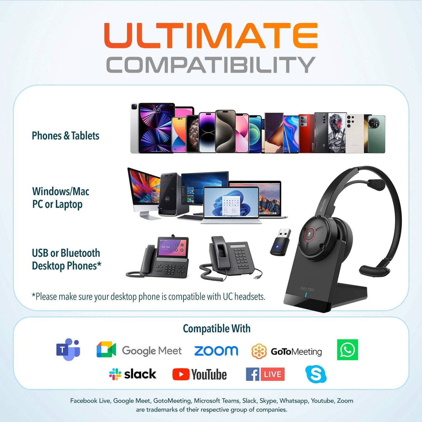 Delton 50X Noise Canceling Bluetooth or Auto Pair USB Dongle Headset with Charging Dock DailySale