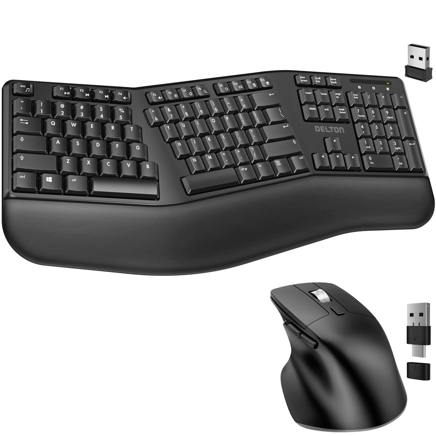 Delton G18 Ergonomic Wireless Keyboard and Mouse, Split Keyboard with Wrist Support & Ergonomic Wireless Mouse, 2.4G Auto Pair USB Dongle for Computer, Laptop, Mac, Chromebook & Tablets - Black DailySale