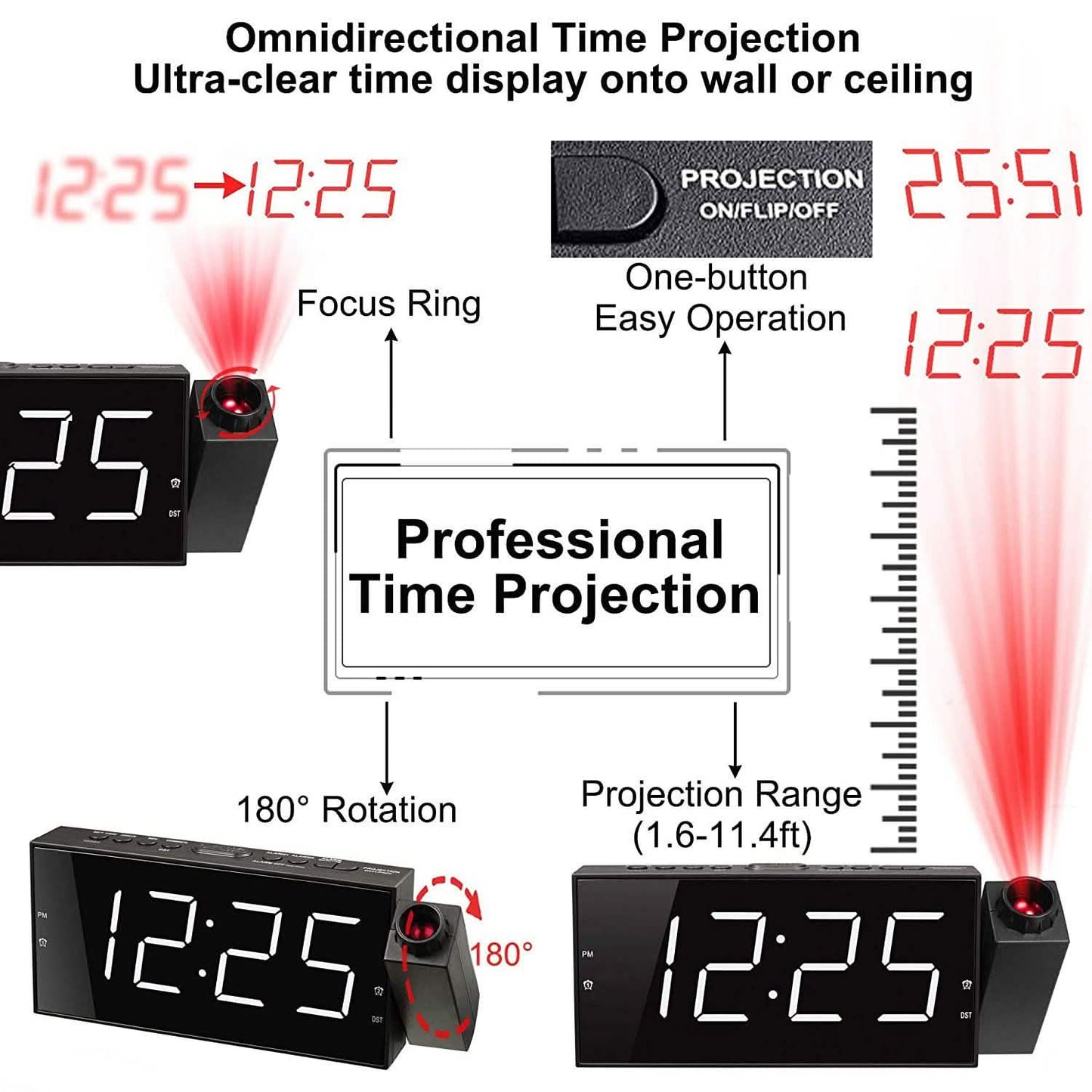 Digital Alarm Clock with Projection DailySale