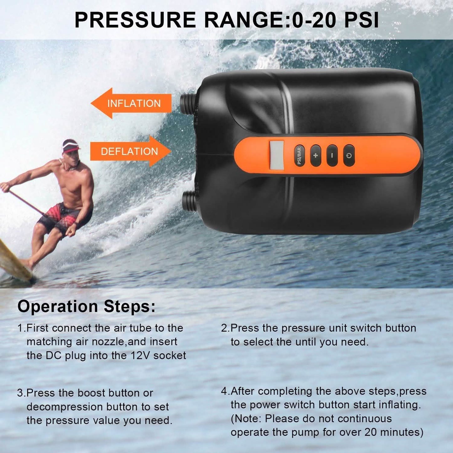 Digital Electric Air Pump Intelligent Dual Stage & Auto-Off Function for Paddle Boards Inflatable Boat Kayaks DailySale