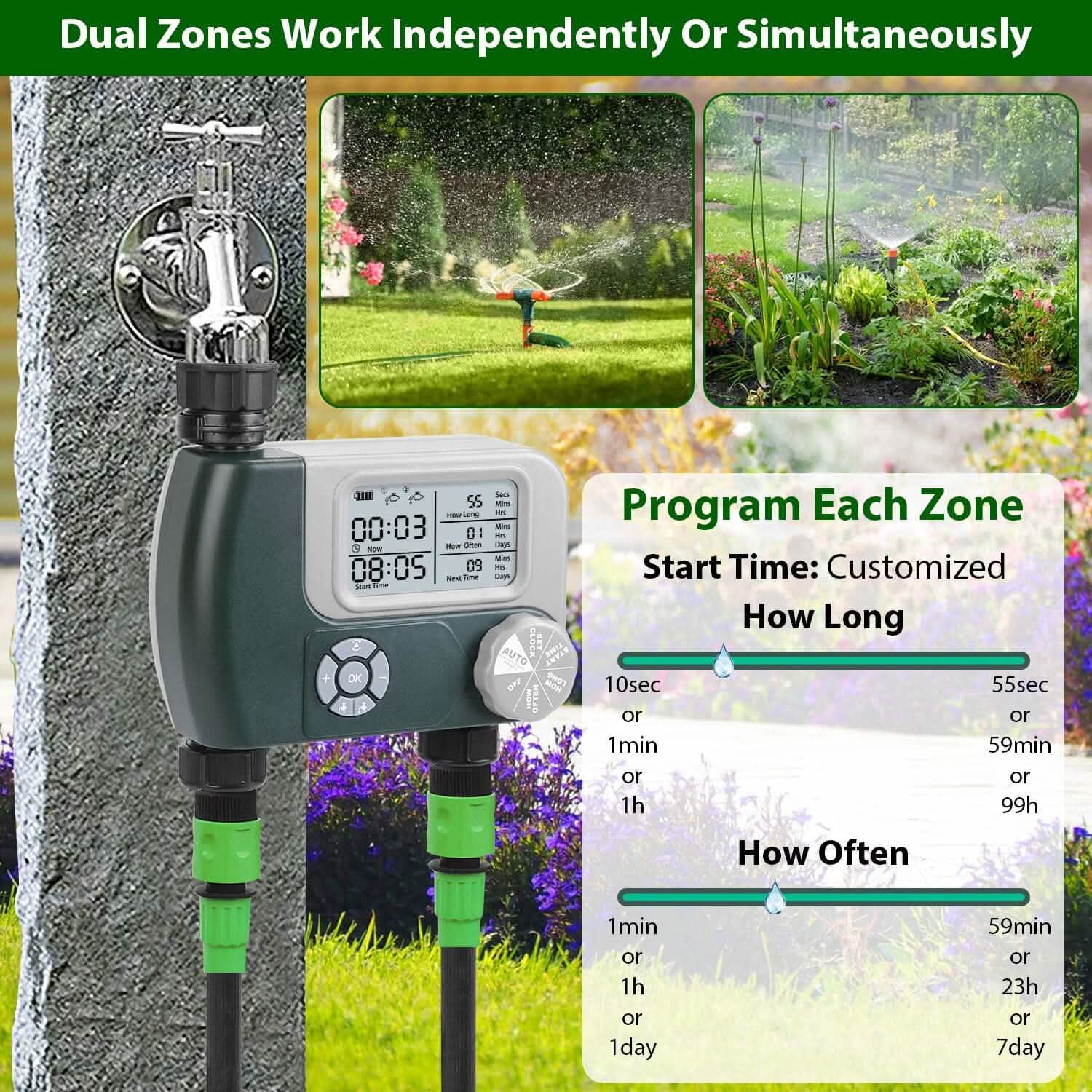 Digital Programmable Sprinkler Timer with 2 Outlet Zones DailySale