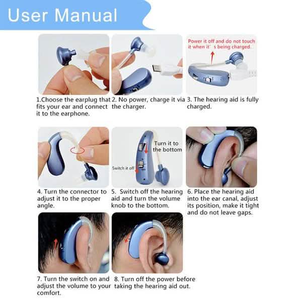 Digital Rechargeable Hearing Aids Acousticon Amplifier Audiphone Behind Ear Sound DailySale