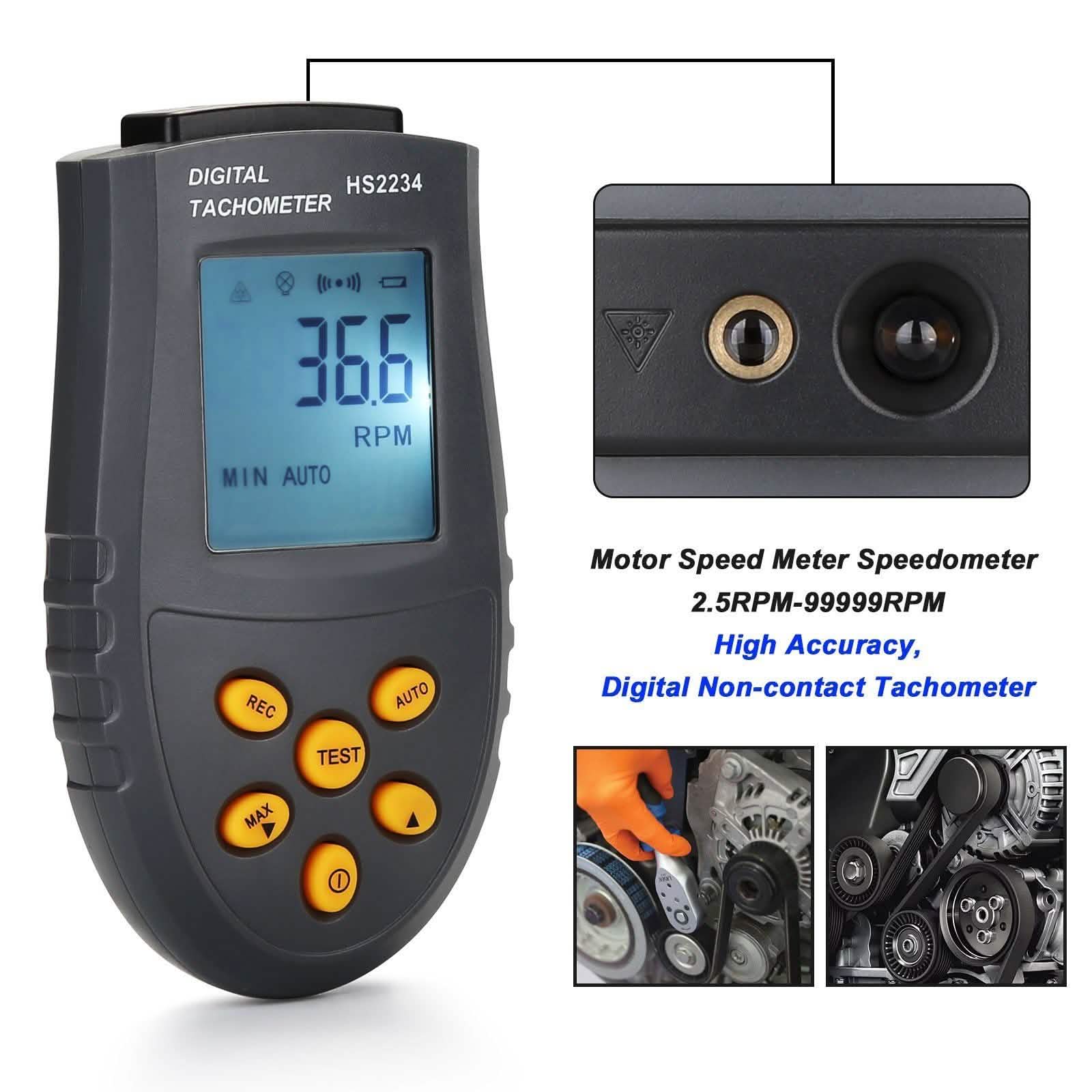 Digital Tachometer 2.5~99,999 RPM Accuracy Non-Contact Laser Photo Tachometer DailySale
