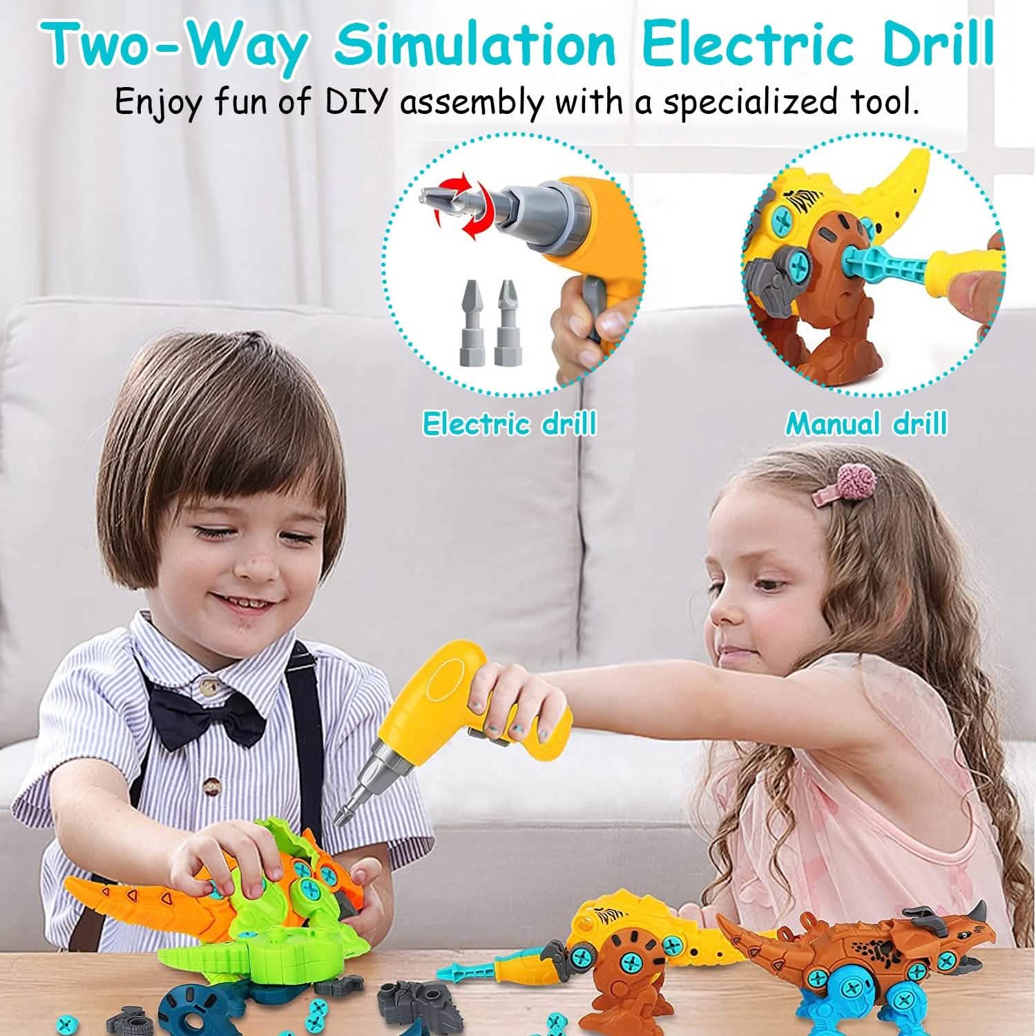 DIY Dinosaur Construction Building Block Assembly Toys with Electric DailySale