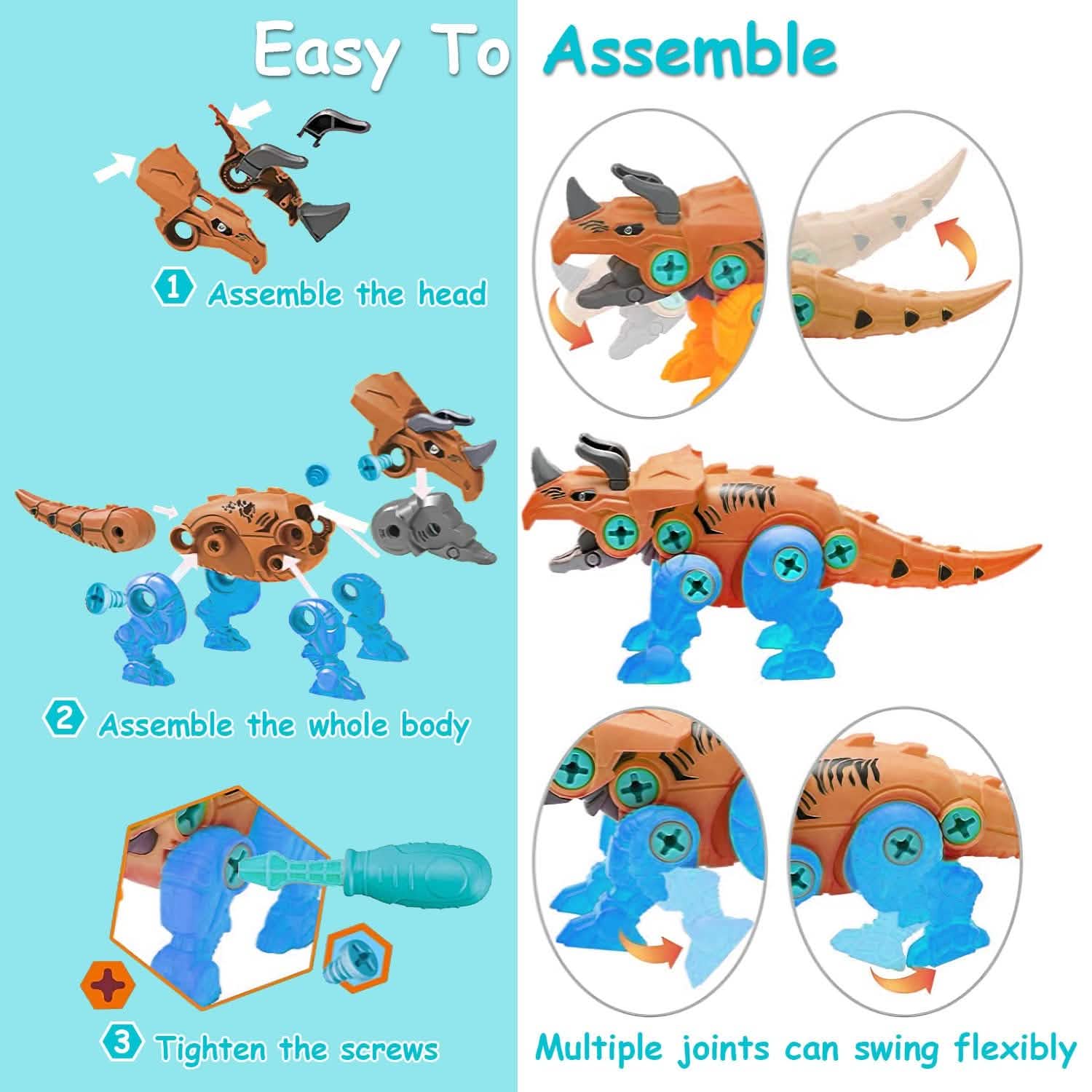 DIY Dinosaur Construction Building Block Assembly Toys with Electric DailySale